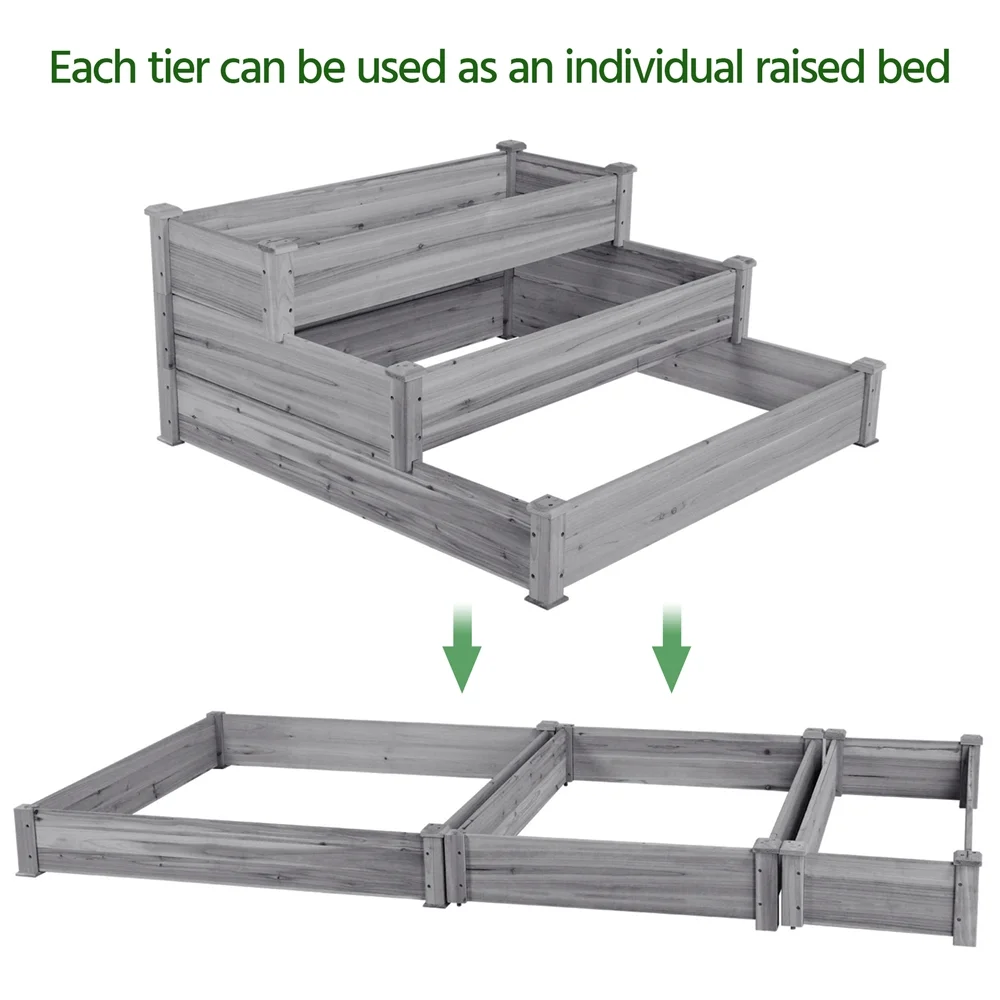 Easyfashion 3 Tier Raised Garden Bed Elevated Planter, Gray
