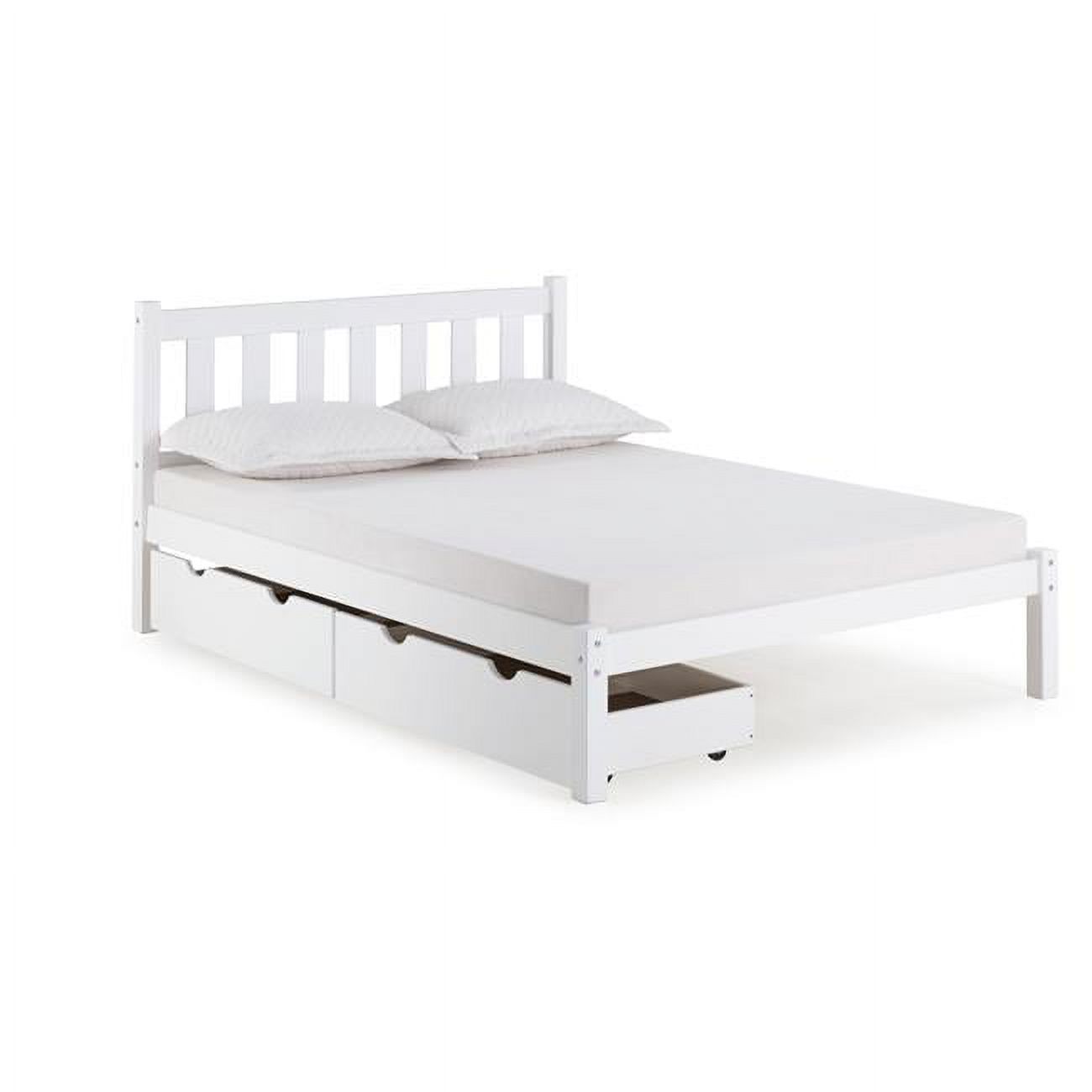 Poppy Full Size Wood Platform Bed with Storage Drawers, White