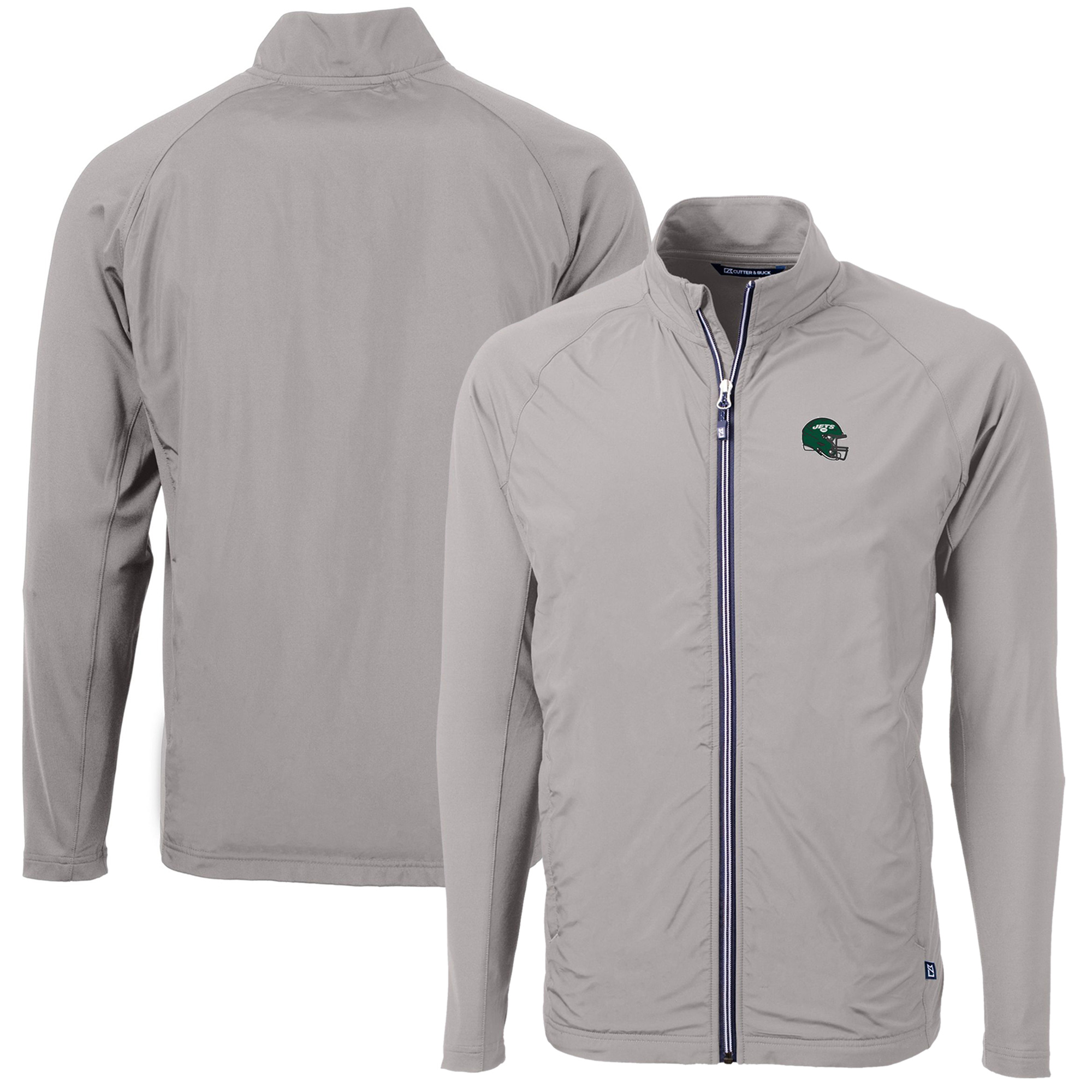 Men's Cutter & Buck  Silver New York Jets Helmet Adapt Eco Knit Hybrid Recycled Full-Zip Jacket