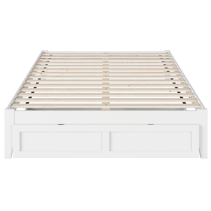 Bowery Hill Modern Solid Wood Queen Bed with Foot Drawer in White
