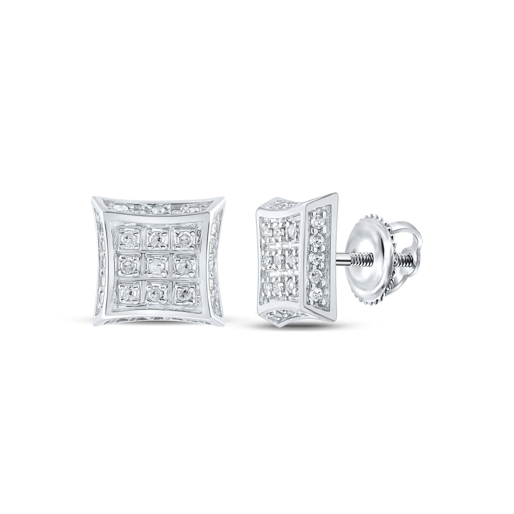 Women's Solid 10kt White Gold Round Diamond Kite Square Earrings 1/6 Cttw