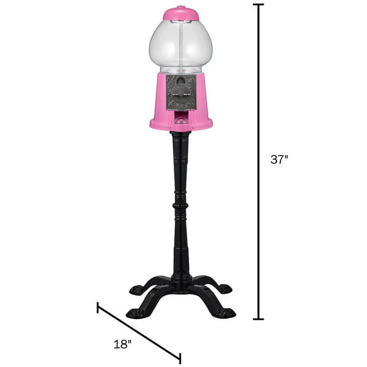 Gumball Machine with Stand - 15-inch Vintage Metal and Glass Candy Dispenser Machine Coin Operated Bank with Free Spin by Great Northern Popcorn