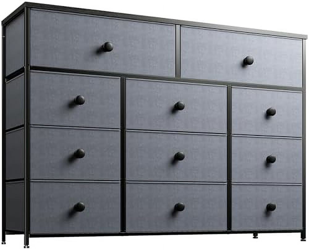 TV Stand for 55" TV with 11 Drawers  Entertainment Center with Fabric Drawers  Media Console Table with Metal Frame and Wood Top  Long Dresser for Bedroom Dressers & Chests of Dra