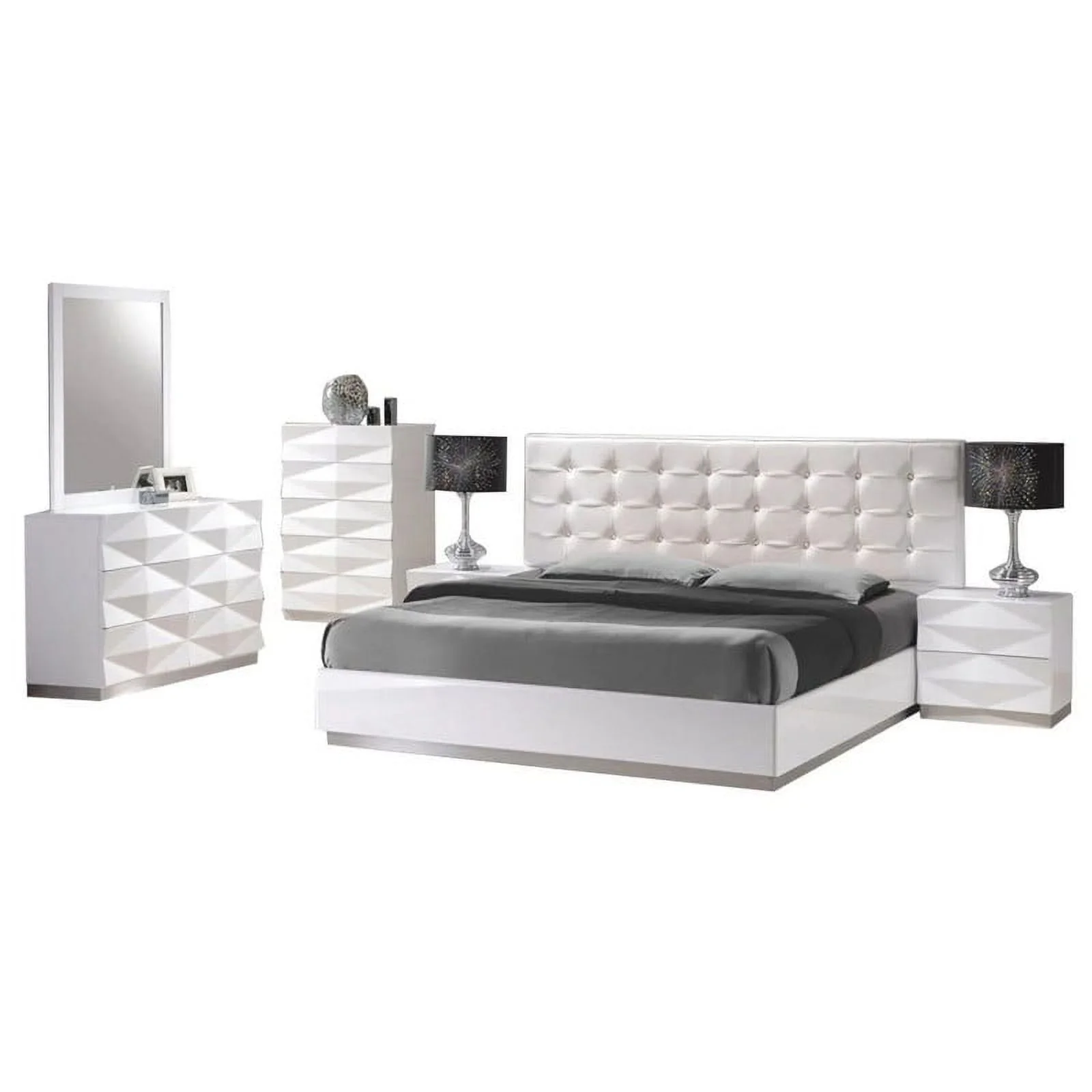 Verona Modern 3-Piece Bedroom Set, White, Full