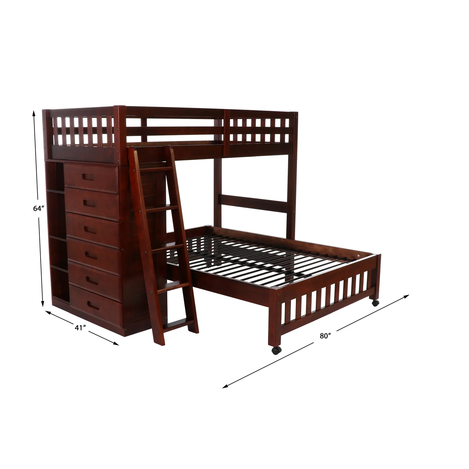 OS Home and Office Furniture 2806-22 Solid Pine Loft Bed in Rich Merlot
