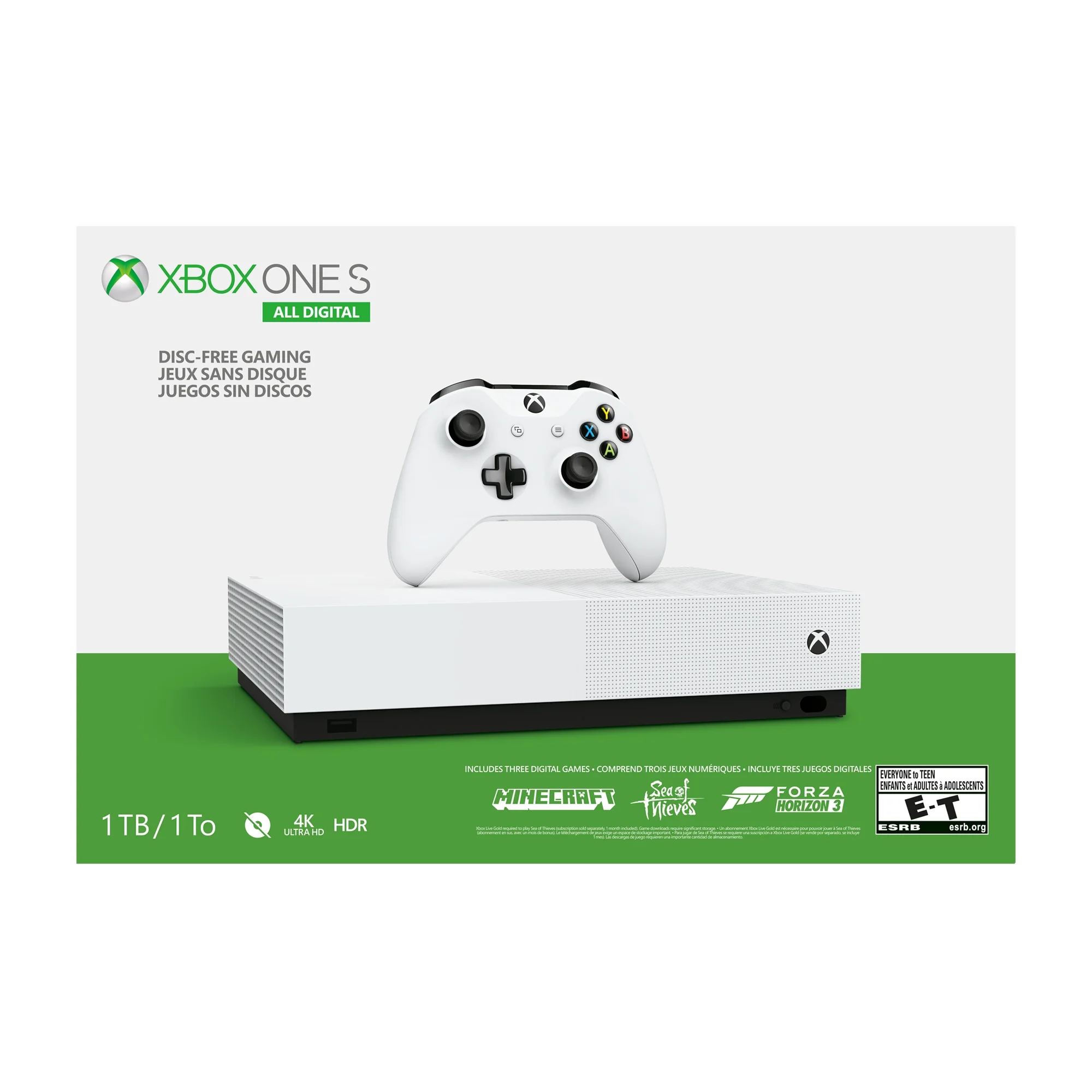 Microsoft Xbox One S 1TB All-Digital Edition Console (Disc-free Gaming), White, NJP-00024