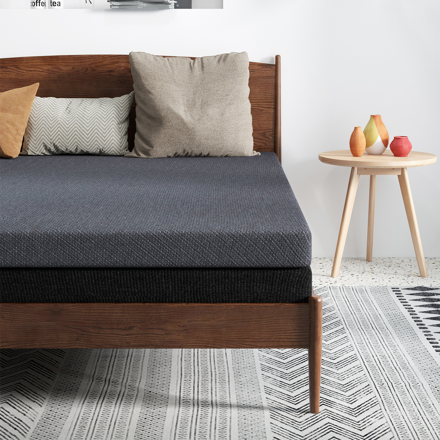 King Mattress, 6 inch Memory Foam Mattress, Medium Firm Bed Mattress , Pressure Relieving Mattress, Gray and Black