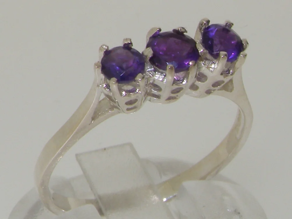 9k White Gold Natural Amethyst Womens Anniversary Ring - Size 9
