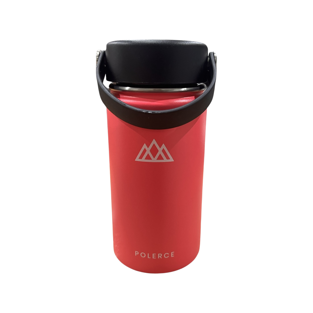 Vacuum Insulated Bottle with 3 Lids - Stainless Steel Thermally Insulated Flask - 12 OZ - Pink - by Polerce