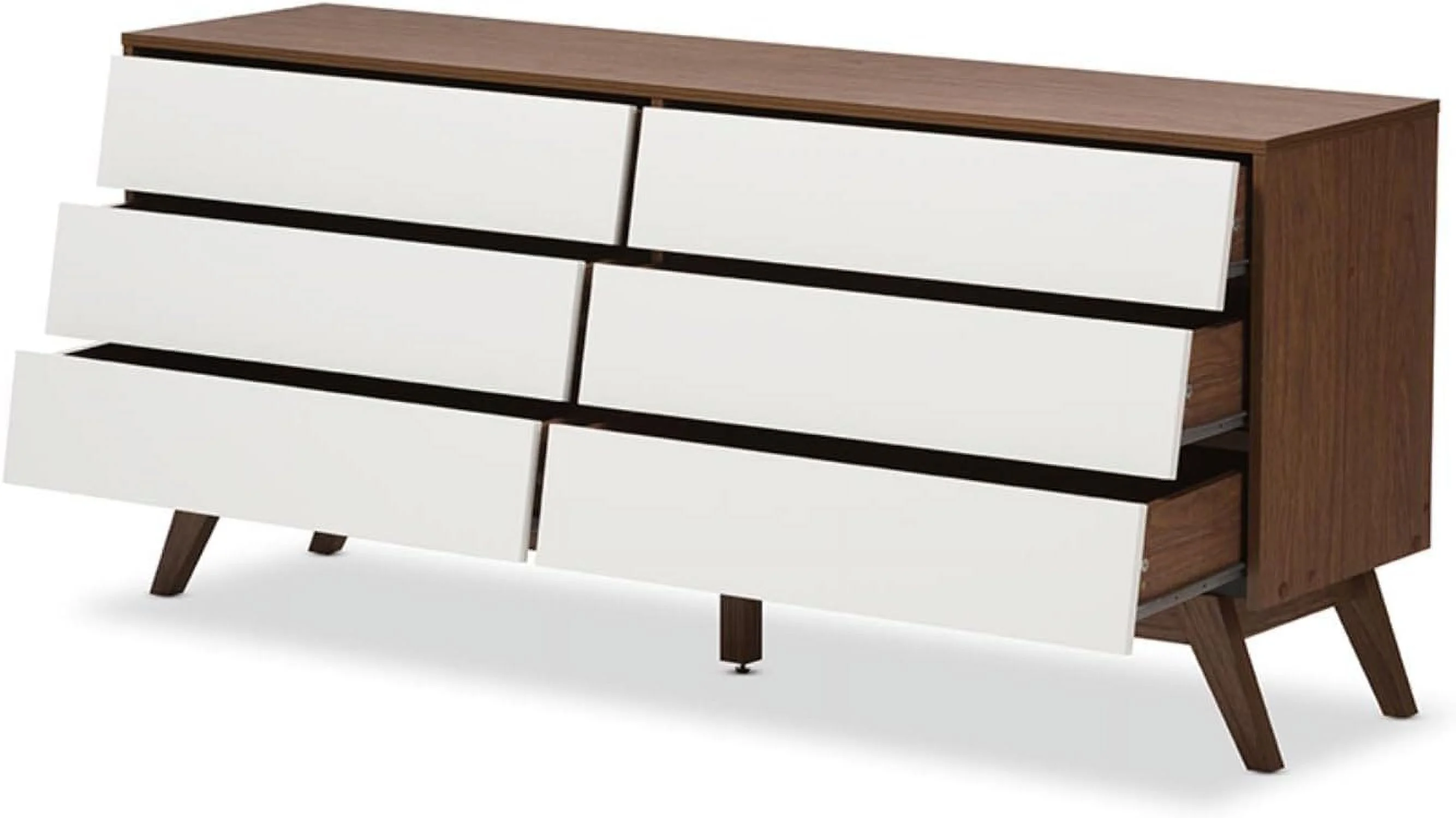Hildon 6 Drawer Double Dresser In White And Walnut Brown