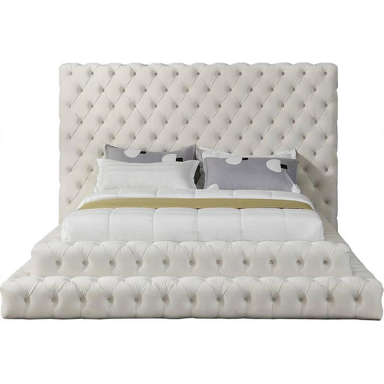 Meridian Furniture Revel Cream Velvet Queen Bed