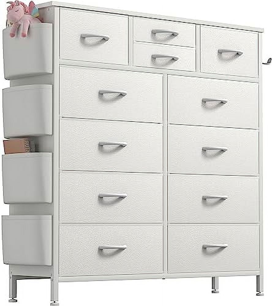 xrboomlife Dresser for Bedroom with 12 Drawers  Tall Dresser Chest of Drawers with Side Pockets and Hooks  Fabric Dresser  Tower for Closet  Hallway  Nursery  Living Room (Black Wood Grai