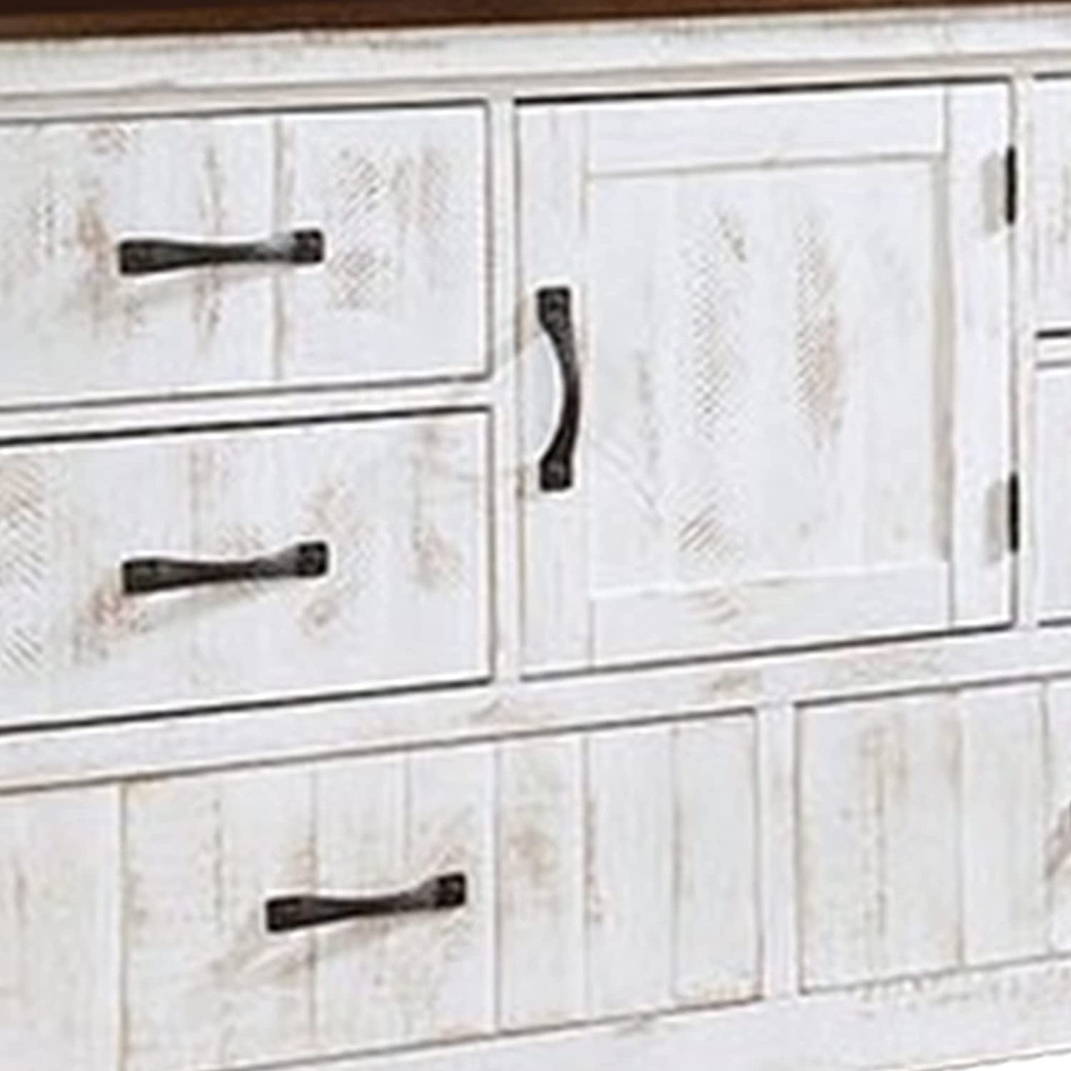 Dresser with Plank Design 6 Drawers and Contrasting Top, White and Brown