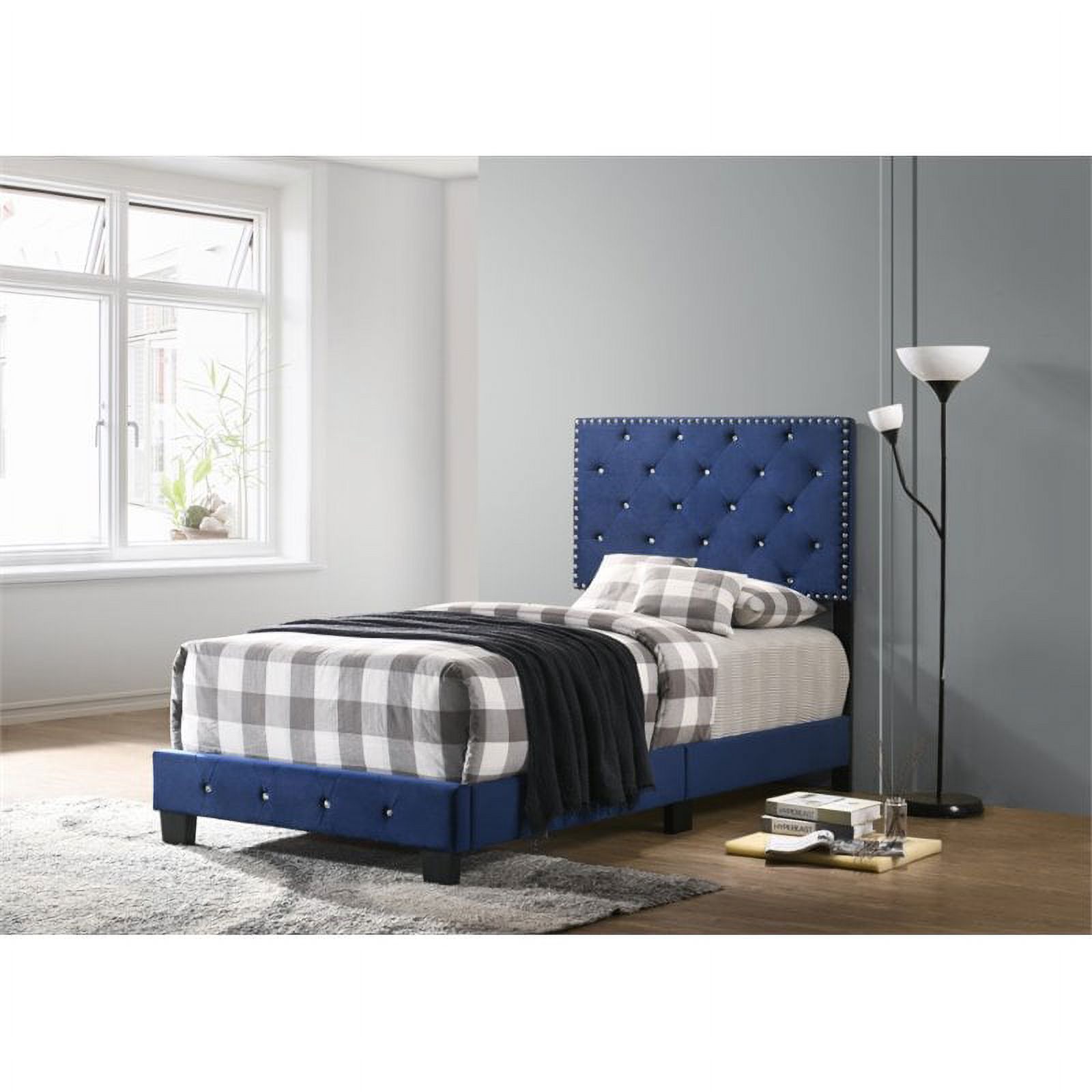 Maklaine Modern Upholstered Velvet Upholstered Twin Bed in Navy Blue