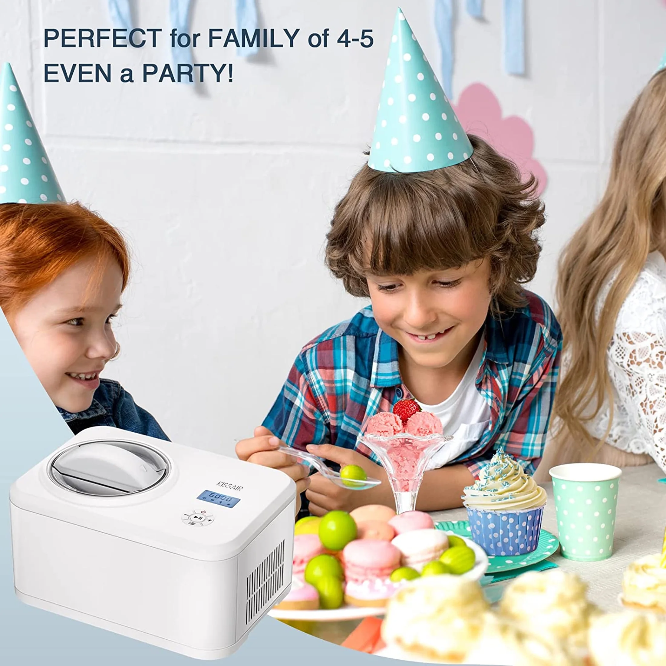 KISSAIR Ice Cream Maker - 4 Modes, Compressor, LCD Timer - 1.5-Quart Capacity