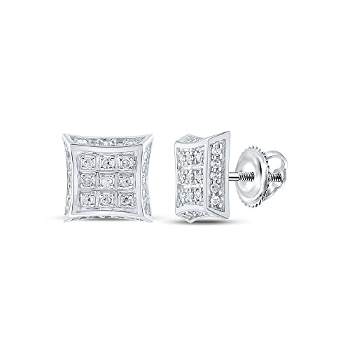 Women's Solid 10kt White Gold Round Diamond Kite Square Earrings 1/6 Cttw