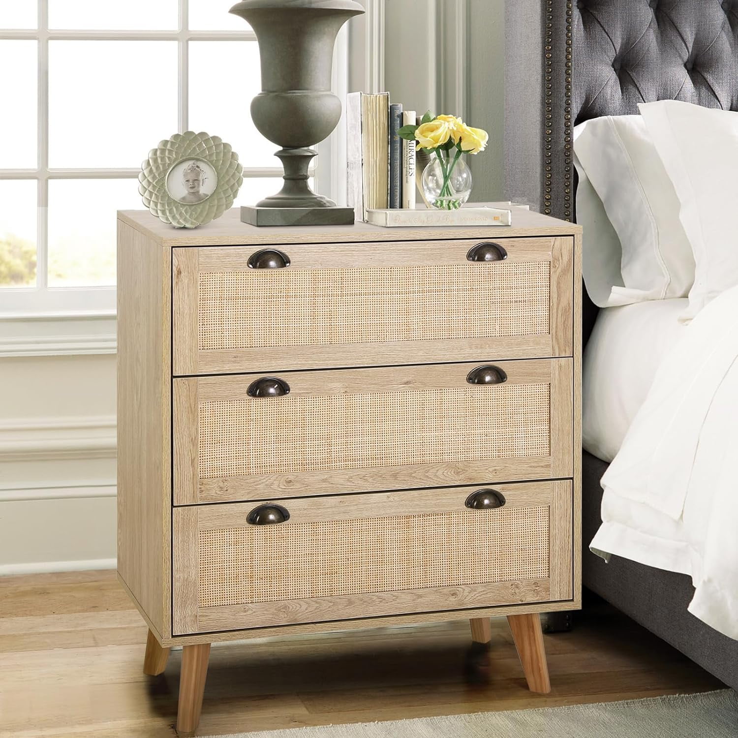 RUNFAYBIU Sophia & William Rattan Dresser 3 Drawer Dresser Rattan  Cabinet