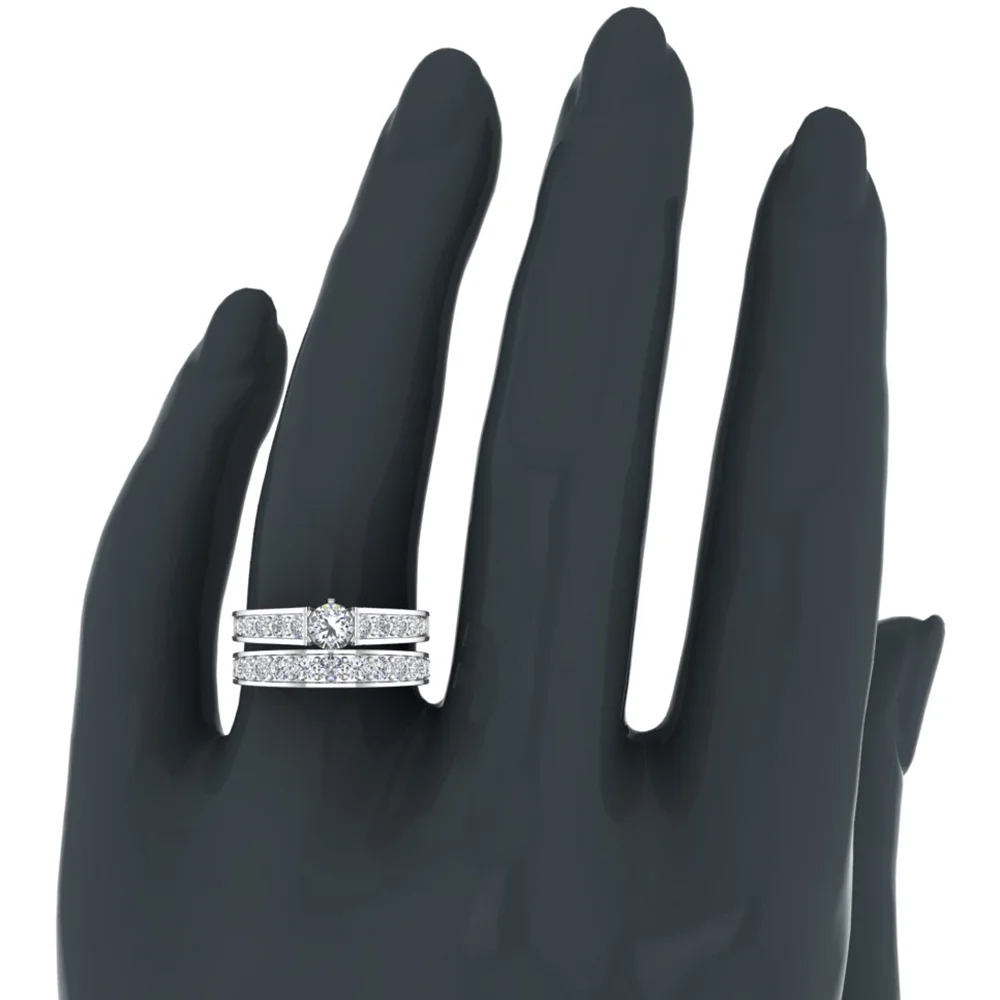 Riviera 18K Wedding Rings for Women Bridal Set Round Cut 1.80 Carat 18K White Gold ( G , VS1 )
