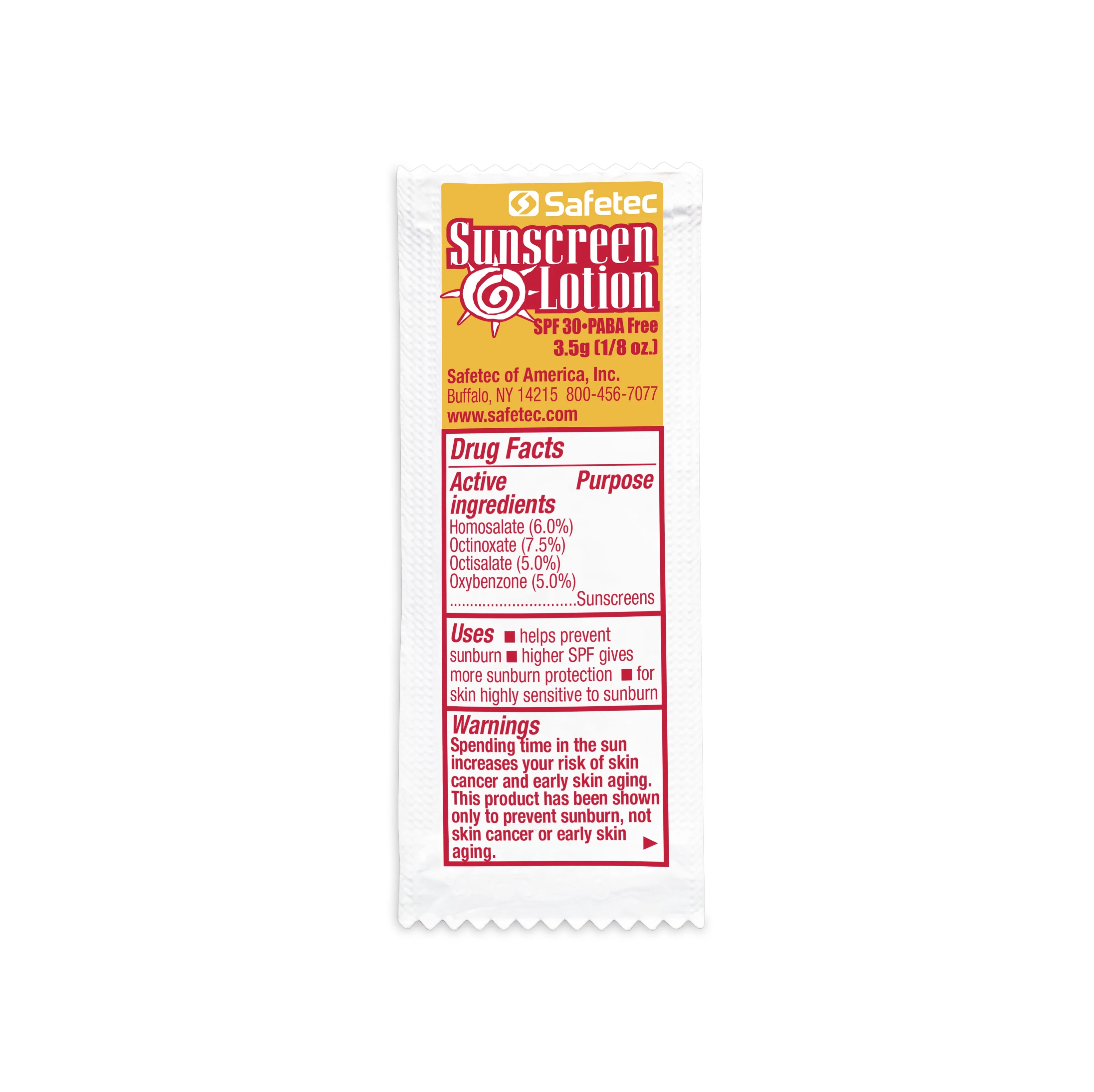 Safetec Sunscreen, 3.5 Gram Pouch (Bulk Package - 1000 Count) SPF 30