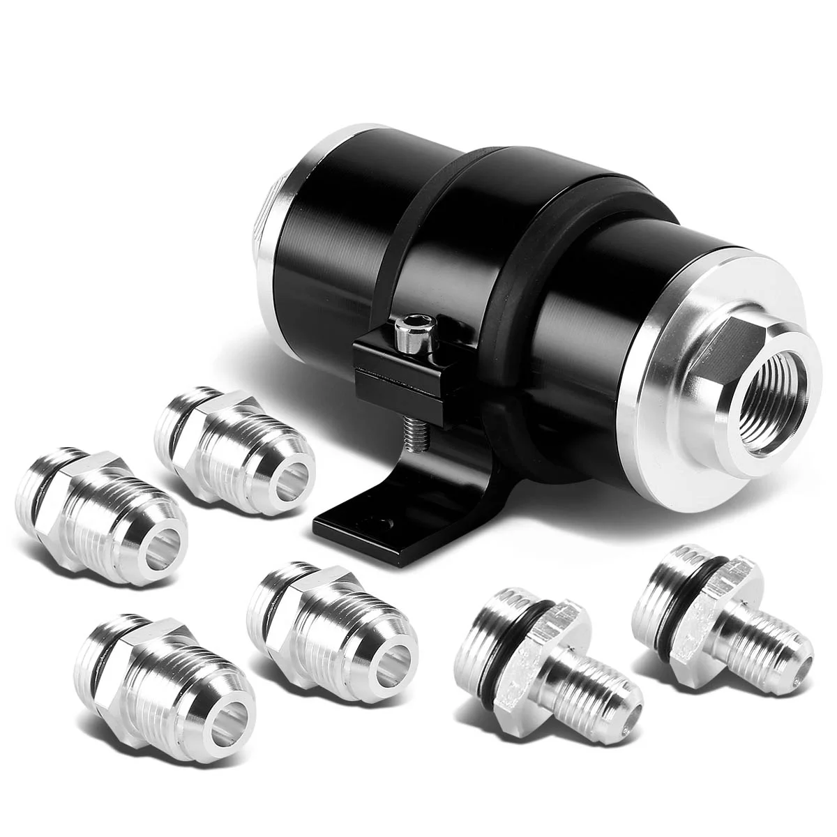 DNA Motoring IFF+C-BK 30 Microns Aluminum Inline Fuel Filter+Bracket for AN6/AN8/AN10 (Black)