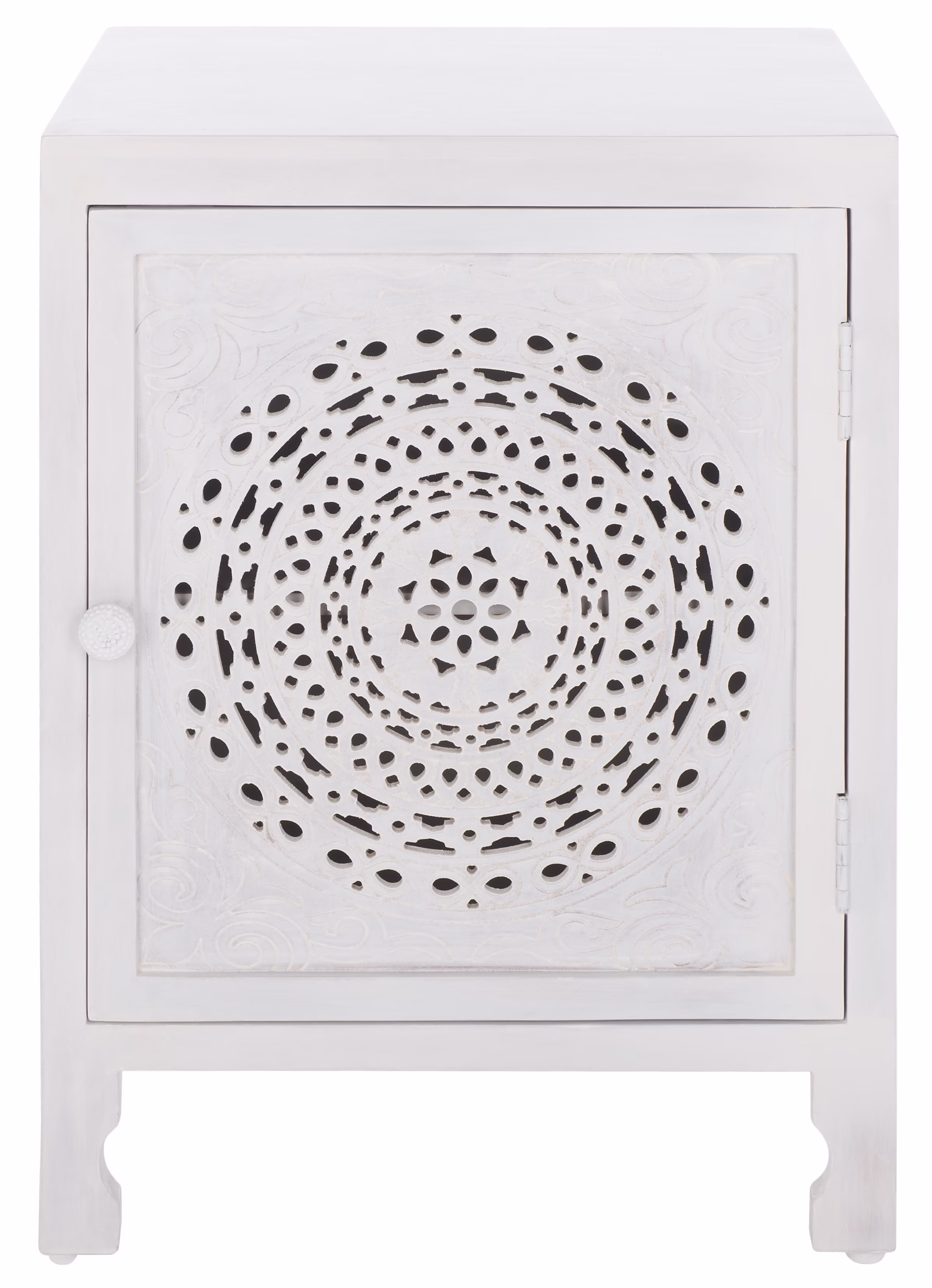 SAFAVIEH Regius Bohemian 2 Shelf 1 Door Nightstand, White Wash (18 in. W x 18 in. D x 24 in. H)