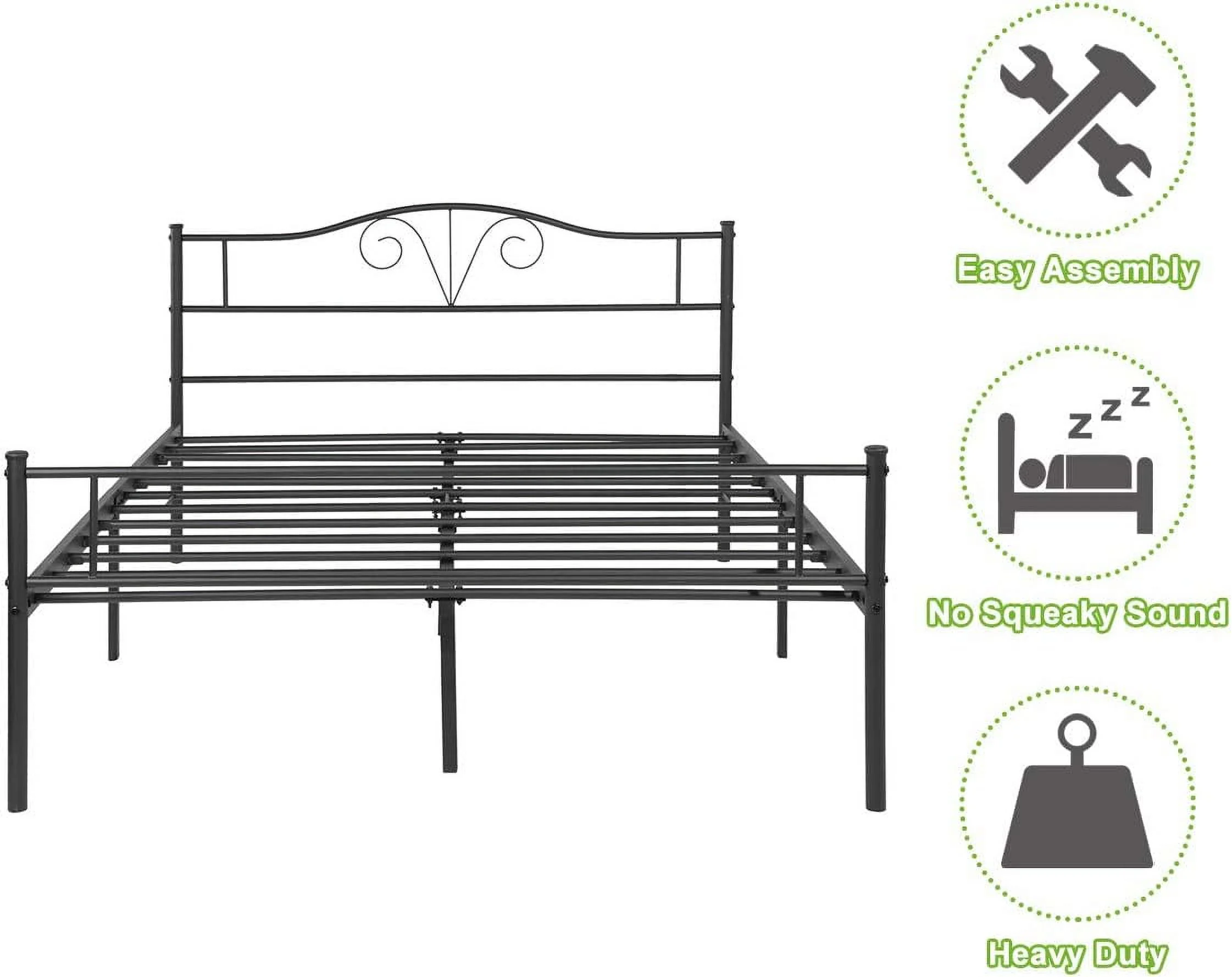 Heavy Duty Metal Queen Size Bed Frame Steel Mattress Foundation Black Coated Headboard Single Bed, No Box Spring Needed Storage Needed