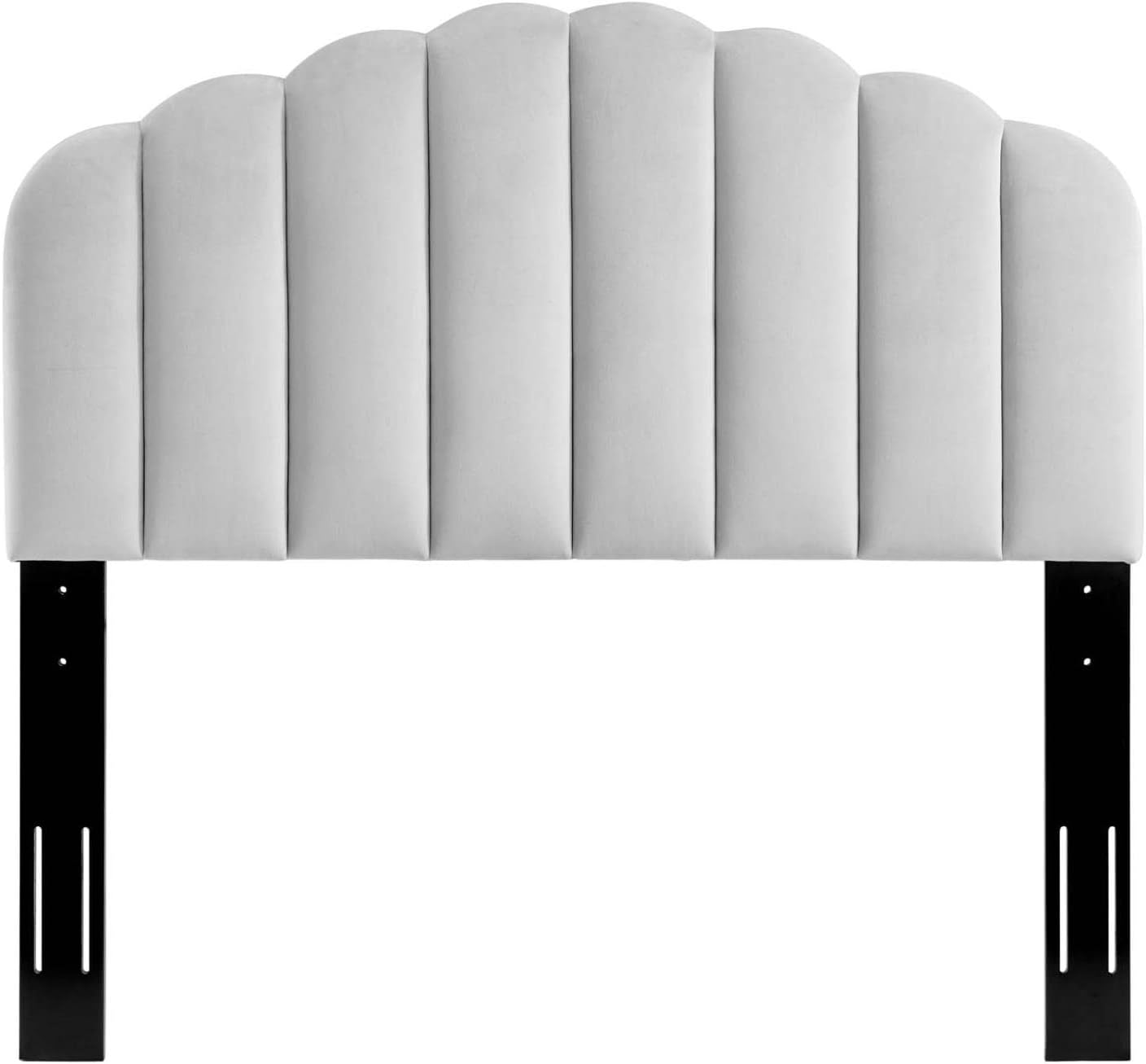 Veronique Channel Tufted Performance Velvet Upholstered Headboard In Light Gray