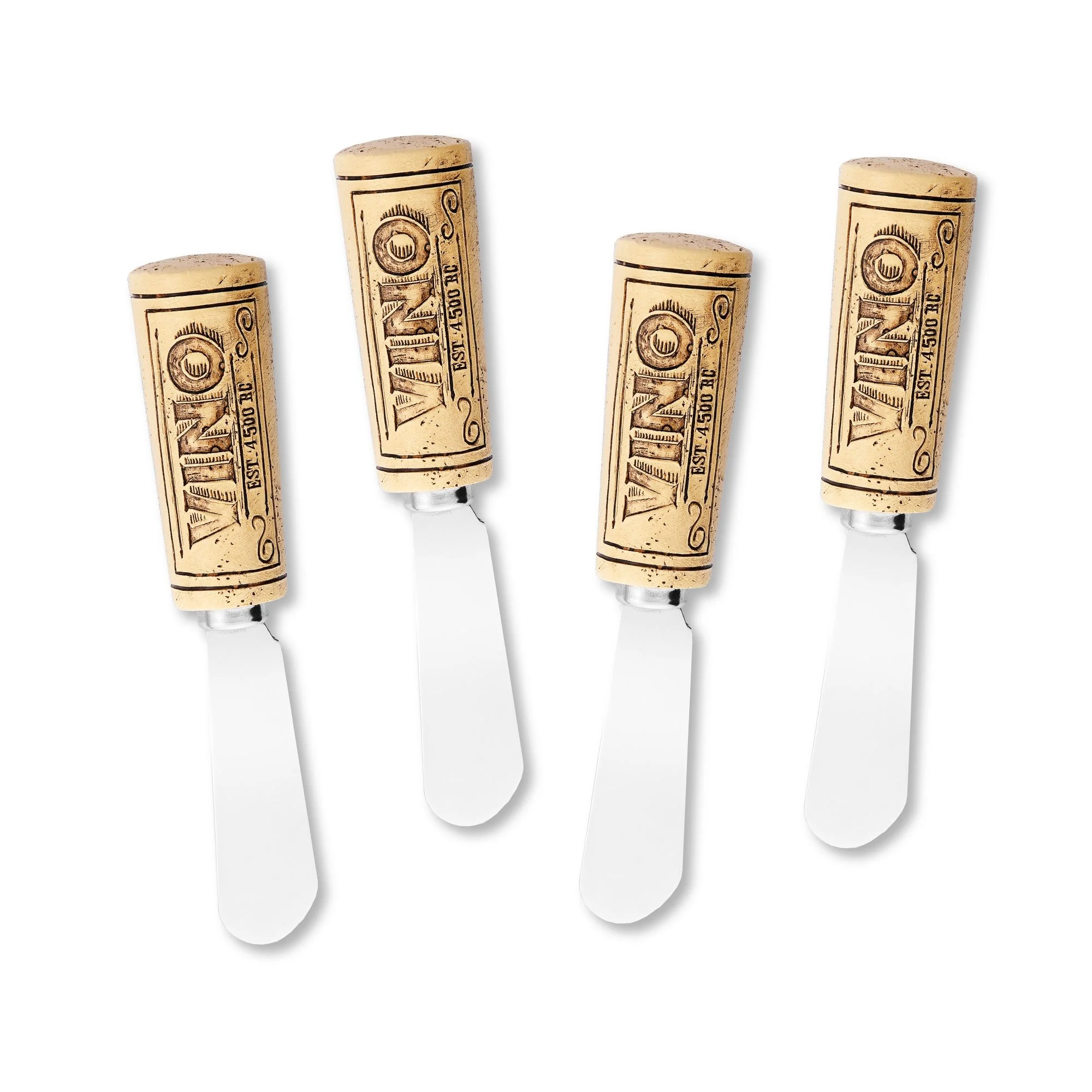 Mr. Spreader 4-Piece Vino Wine Cork Hand Painted Resin Handle with Stainless Steel Blade Cheese Spreader/Butter Spreader Knife