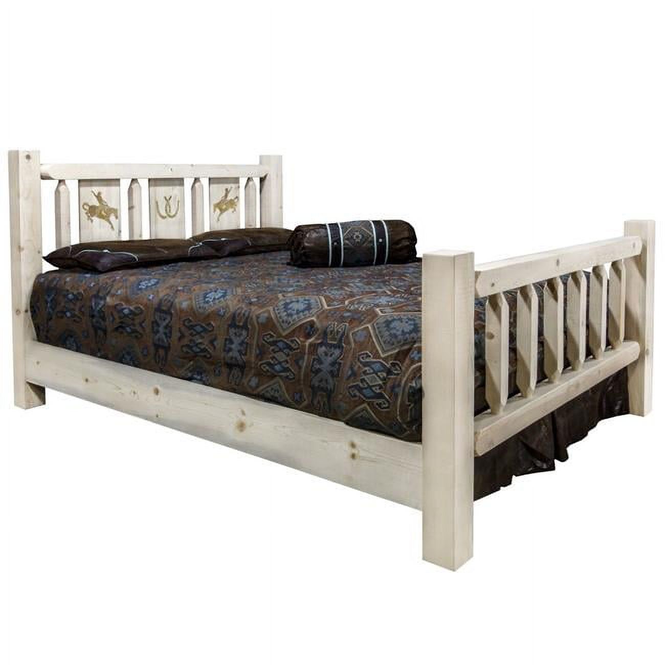 Homestead Collection Full Size Bed with Laser Engraved Elk Design, Clear Lacquer Finish