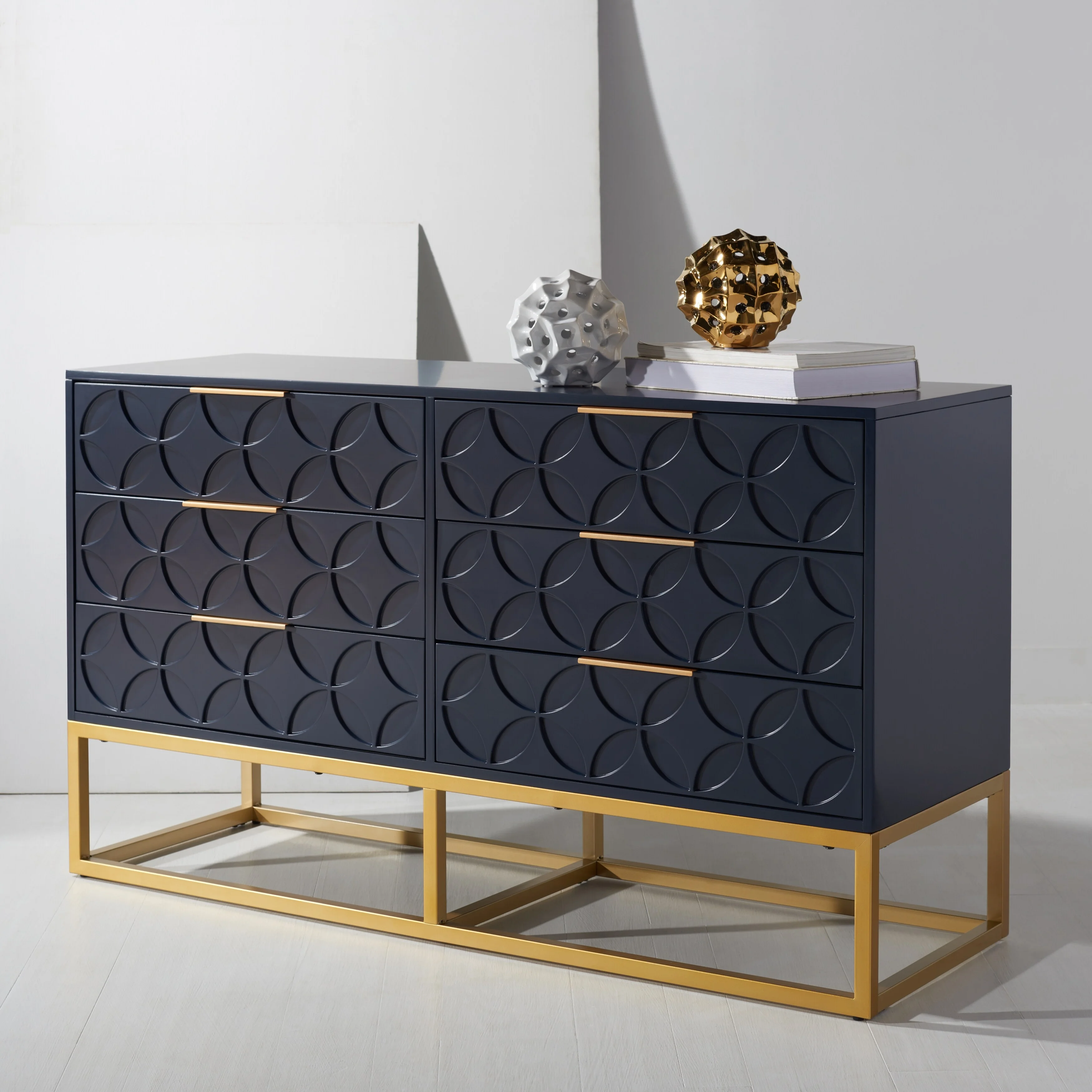 Safavieh  Couture Emelia 6-Drawer Dresser Grey/Gold
