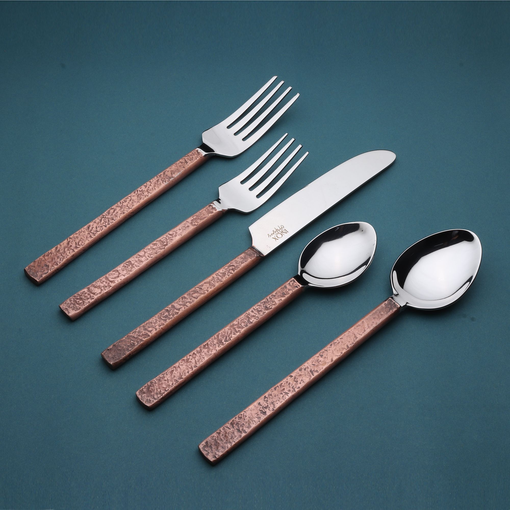 Urban Chiseled Antique Copper Flatware 5 Pcs. Set
