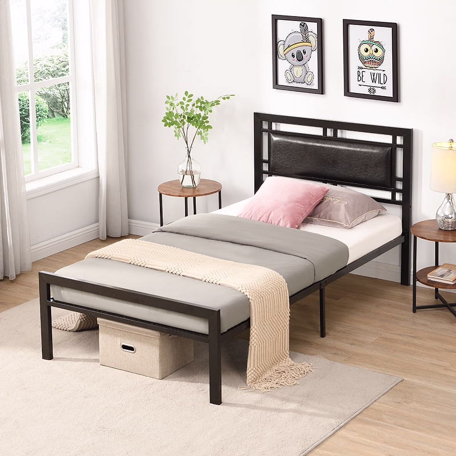 CoSoTower Twin Size Metal Bed Sturdy System Metal Bed Frame ,Modern Style and Comfort to Any Bedroom ,Black