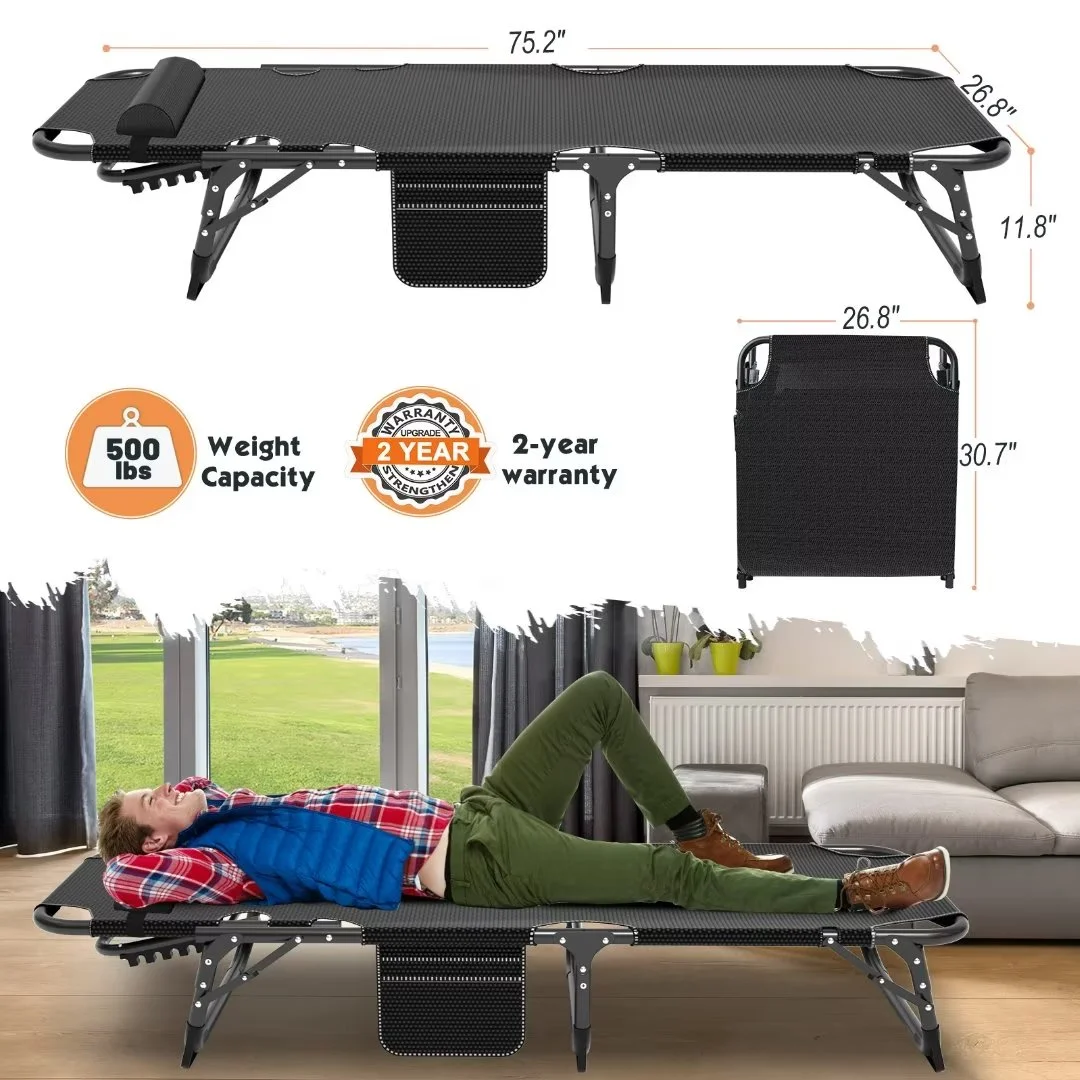 Docred 4-Fold Sleeping Cots , Adjustable 4-Position Folding Bed with 2-Sided Mattress & Pillow, Rollaway Guest Bed