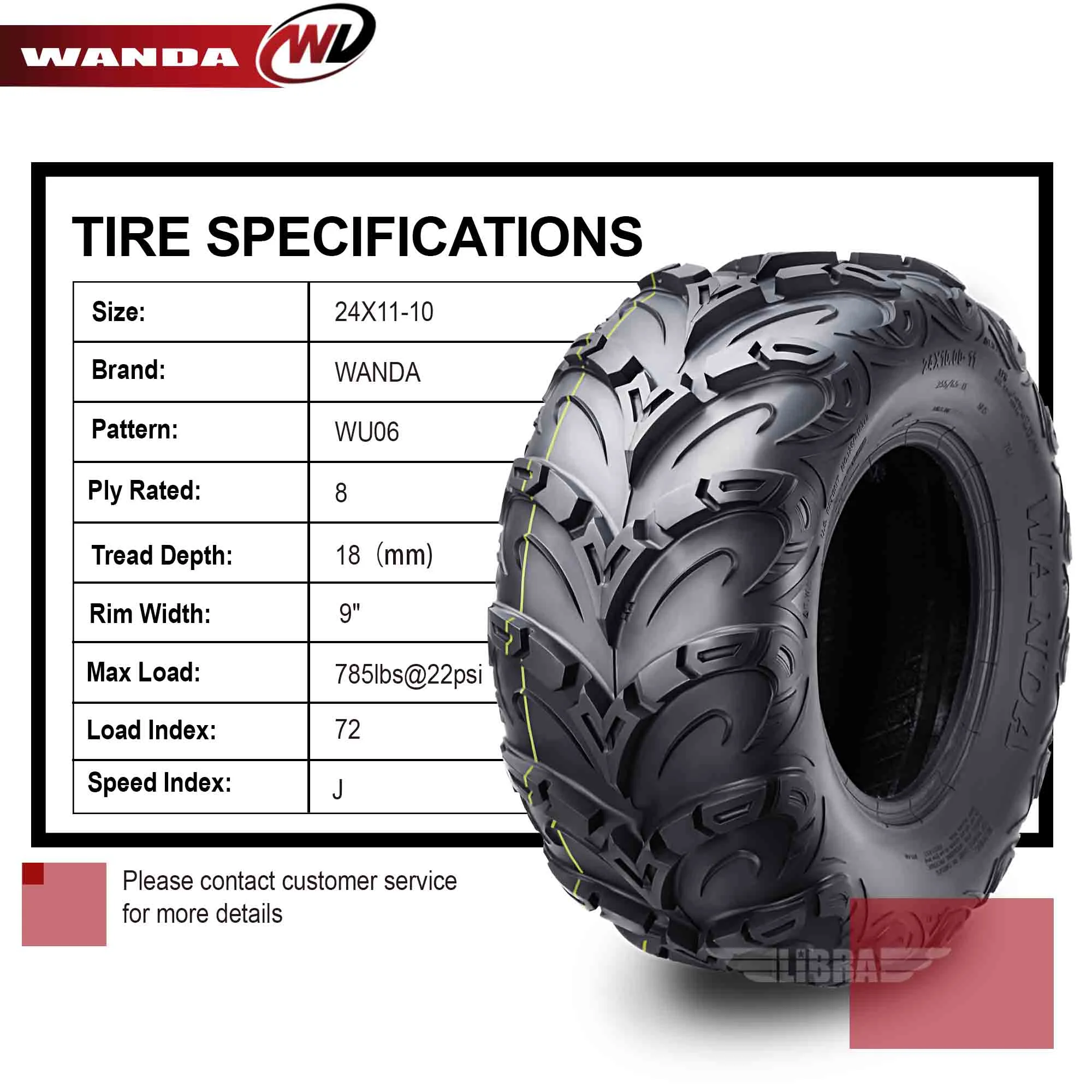 WANDA Premium 8 Ply ATV / UTV Tires 24x11-10 24x11x10 Mud Sling, Set 2