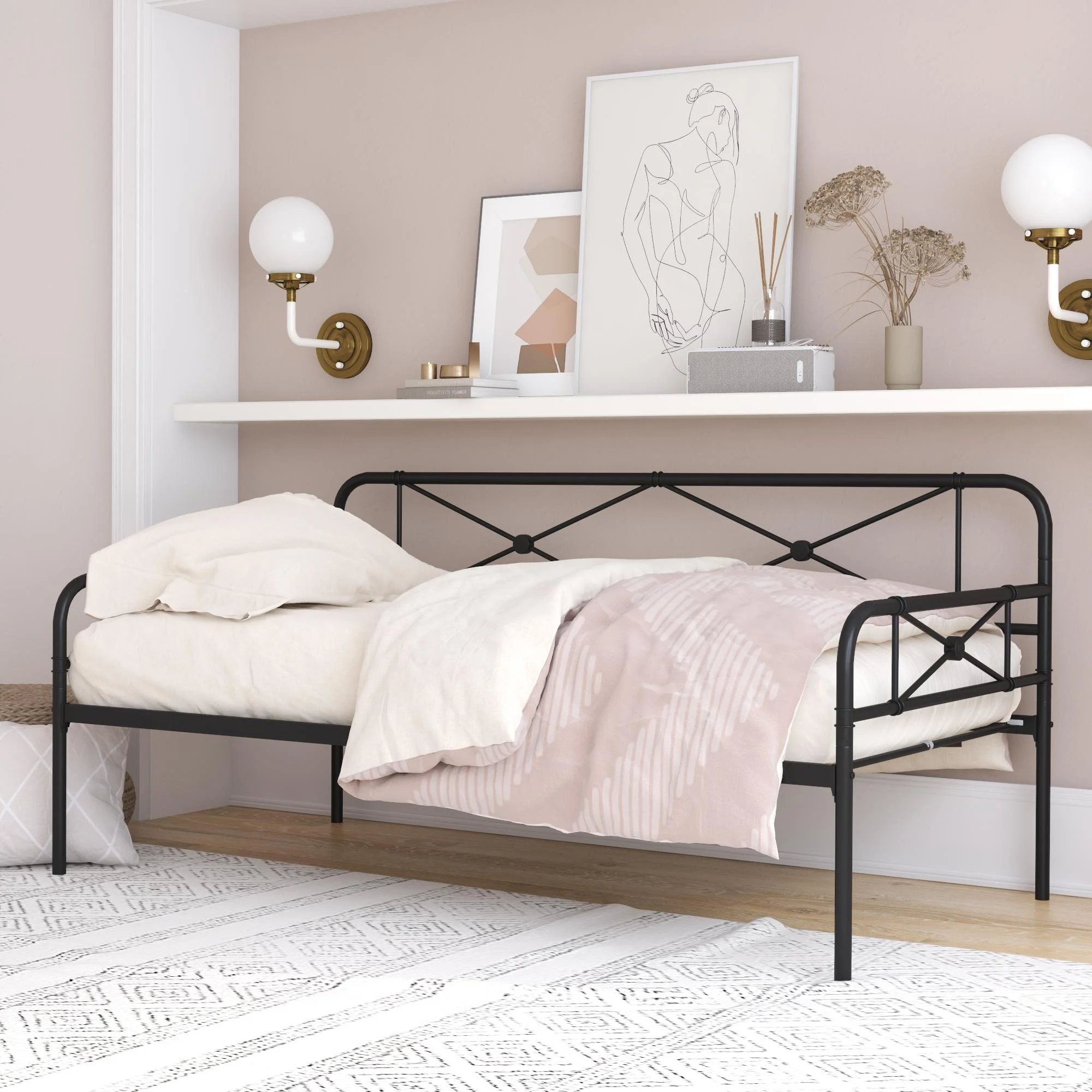 RealRooms Allysa Metal Daybed, Strong Steel Slats and Frame, Twin, Black