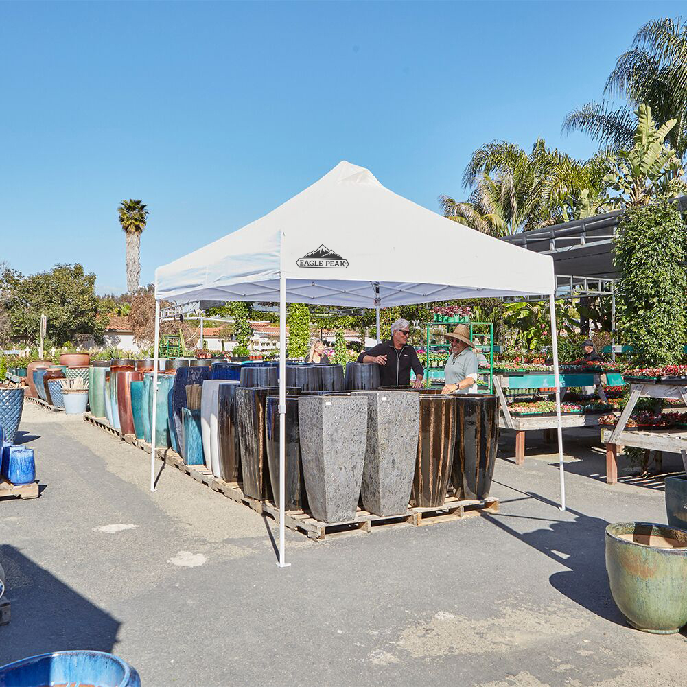 EAGLE PEAK 10' x 10' Heavy Duty Commercial Canopy Tent Pop Up Industrial Instant Canopy Shelter with 100 Square Feet of Shade (White)