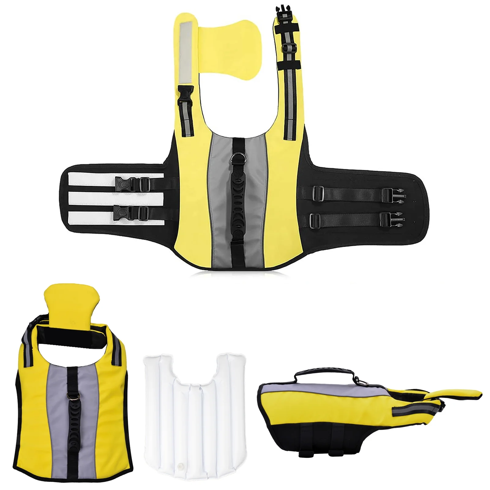 Dog Life Jackets With Handle Reflective Stripes Adjustable Fit Foldable Swimming Floatation Vests