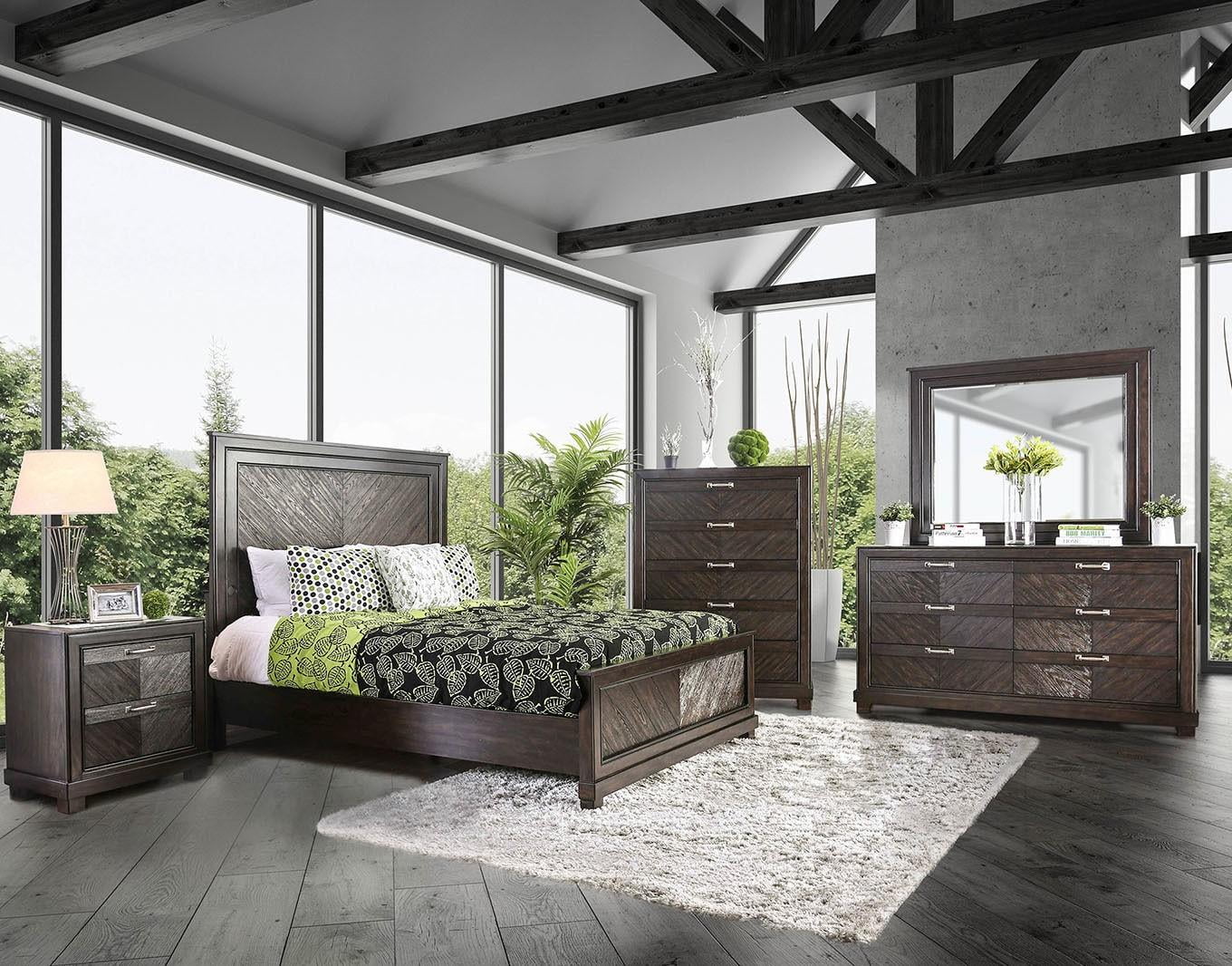 Transitional Espresso Solid Wood King Bedroom Set 6pcs FOA CM7315 Argyros