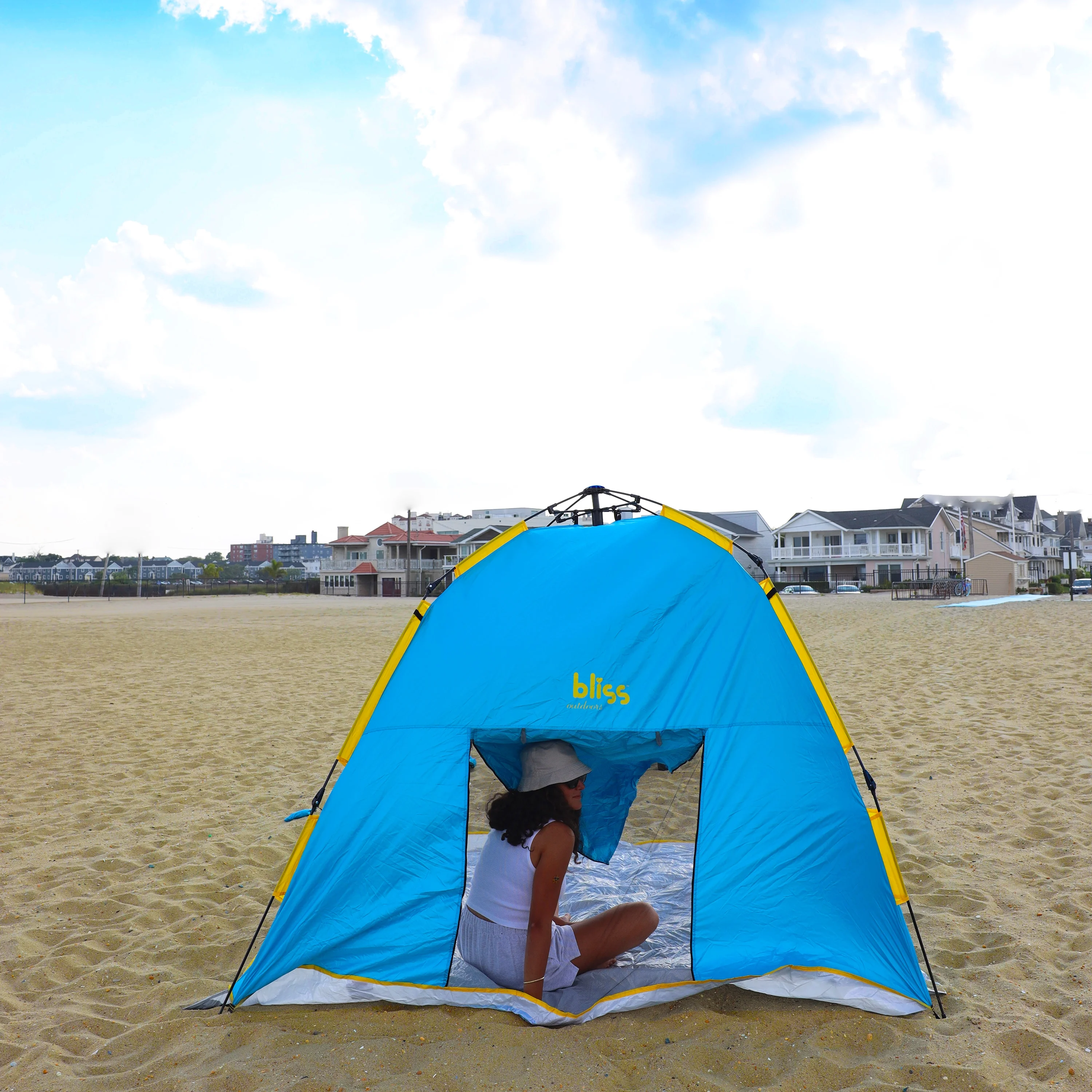 Bliss Hammocks Pop-up Collapsible Beach Tent with Carry Bag, Wind Resistant - Blue & Yellow