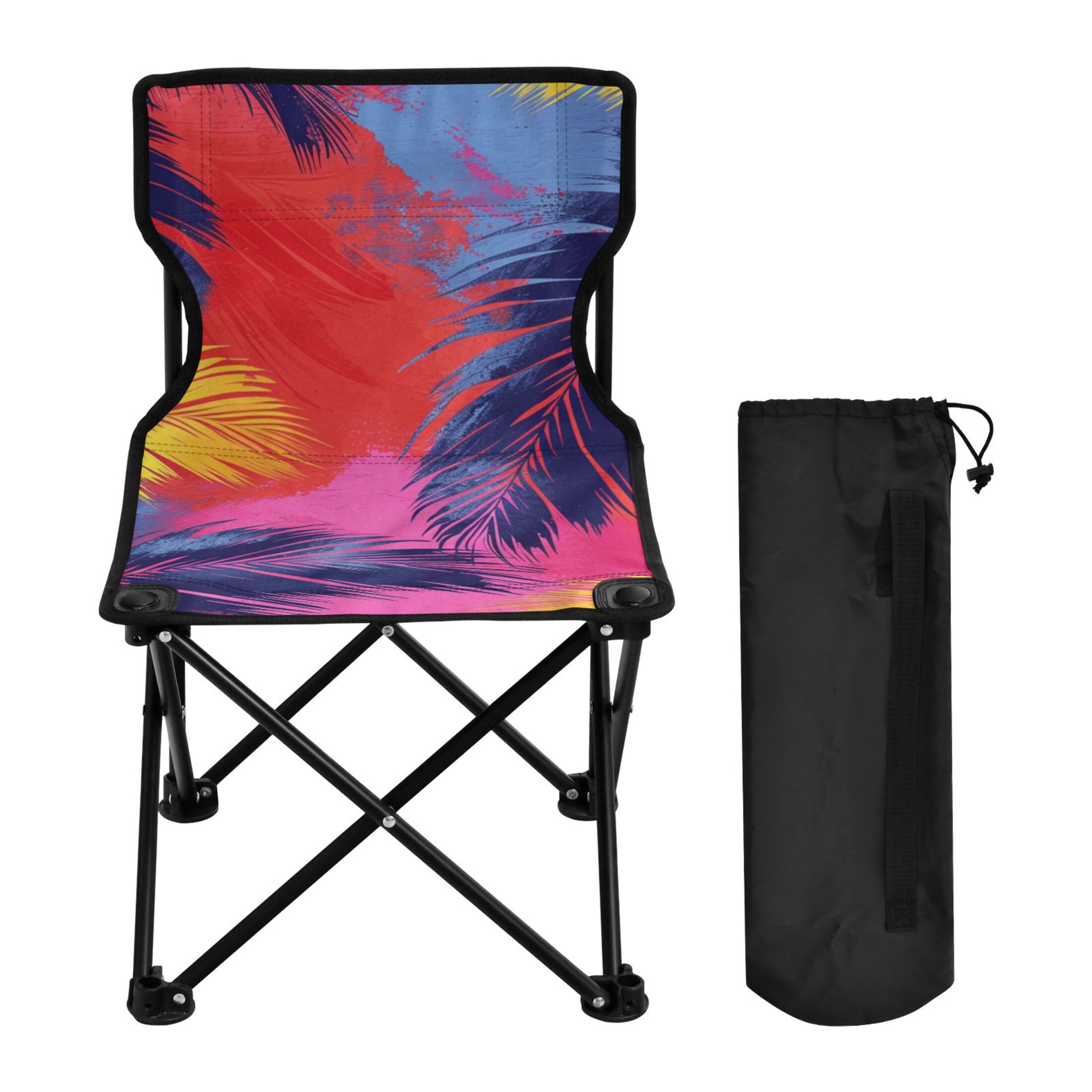 Tropical Palm Leaves Portable Camping Chair Outdoor Folding Beach Chair Fishing Chair Lawn Chair with Carry Bag Support to 220LBS