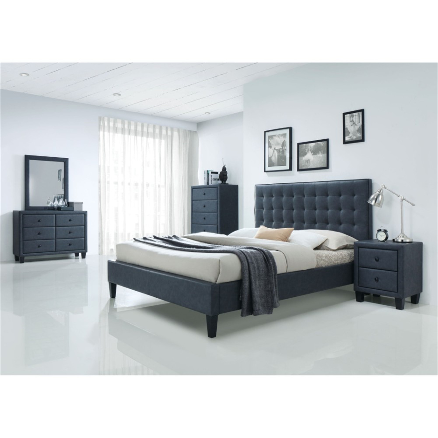 Luxurious And Stylish Fully Padded Queen Bed Grey