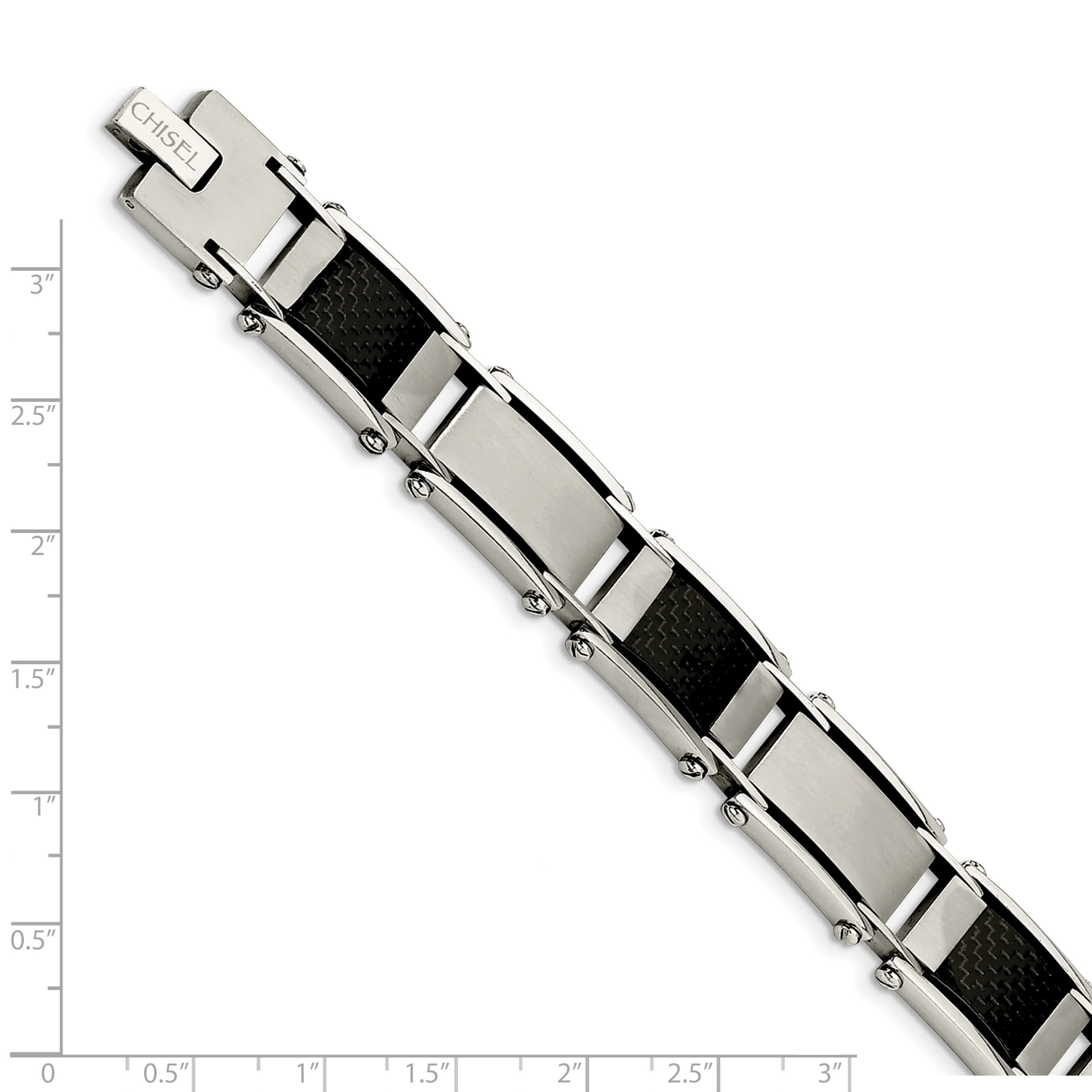 Primal Steel Stainless Steel Brushed and Black Carbon Fiber Inlay 8.75in Bracelet