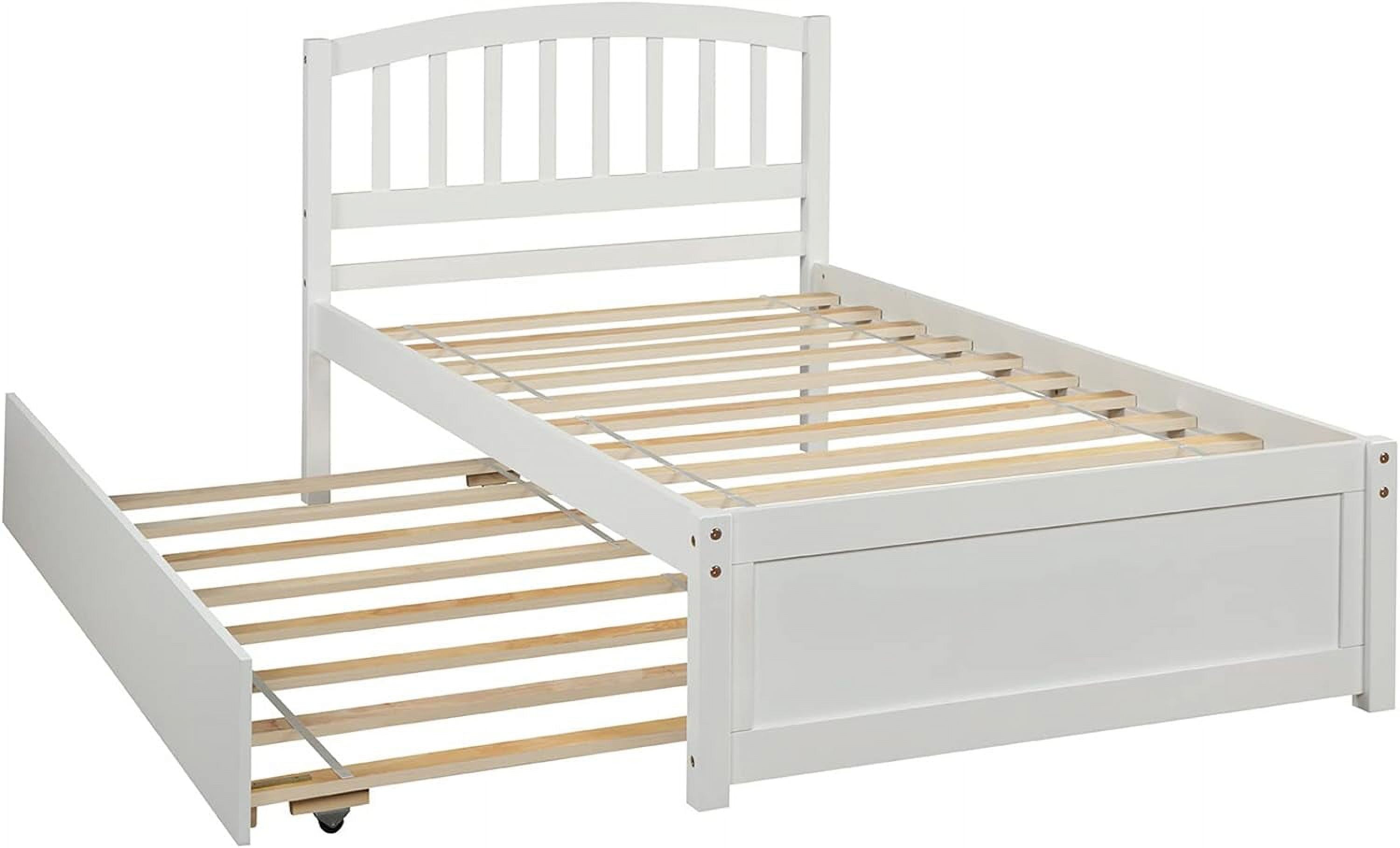 Bed Frame With Trundle Wooden Platform Bed With Headboard Solid Wood Captain Beds For Boys Girls Kids Teens, No Box Spring Needed, White