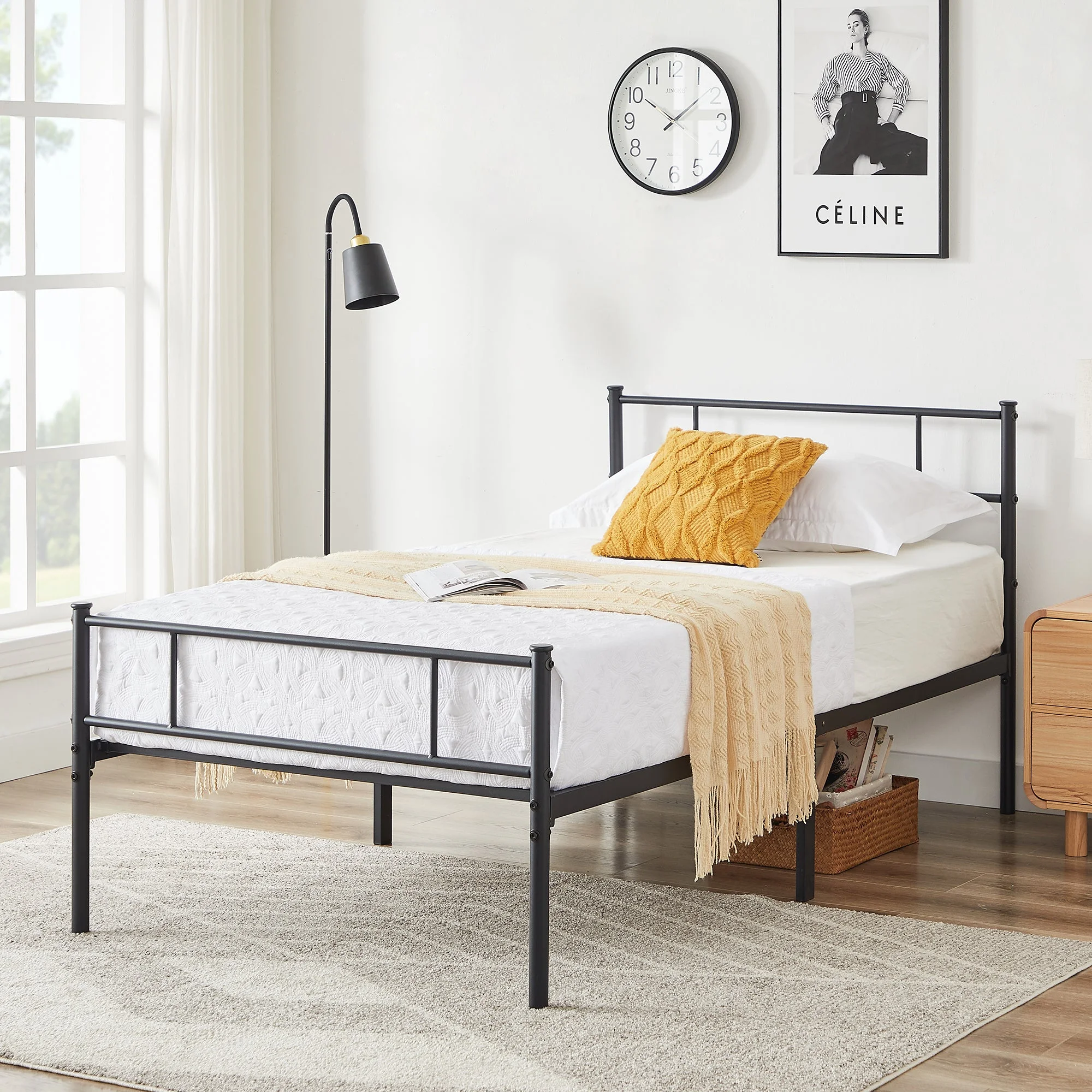 VECELO Twin Metal Bed Frame, Modern Platform Bed with Headboard and Footboard, No Box Spring Needed, Black