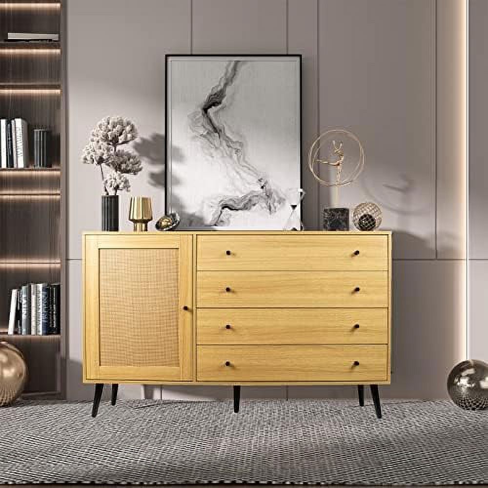 xrboomlife Modern Chest of Drawers  4 Drawer Dresser with Cabinet  Free Standing Chest 4 Drawer Dresser & Clothes Organizers for Bedroom  Tall Chest of Drawers Buffet Sideboard for Ha