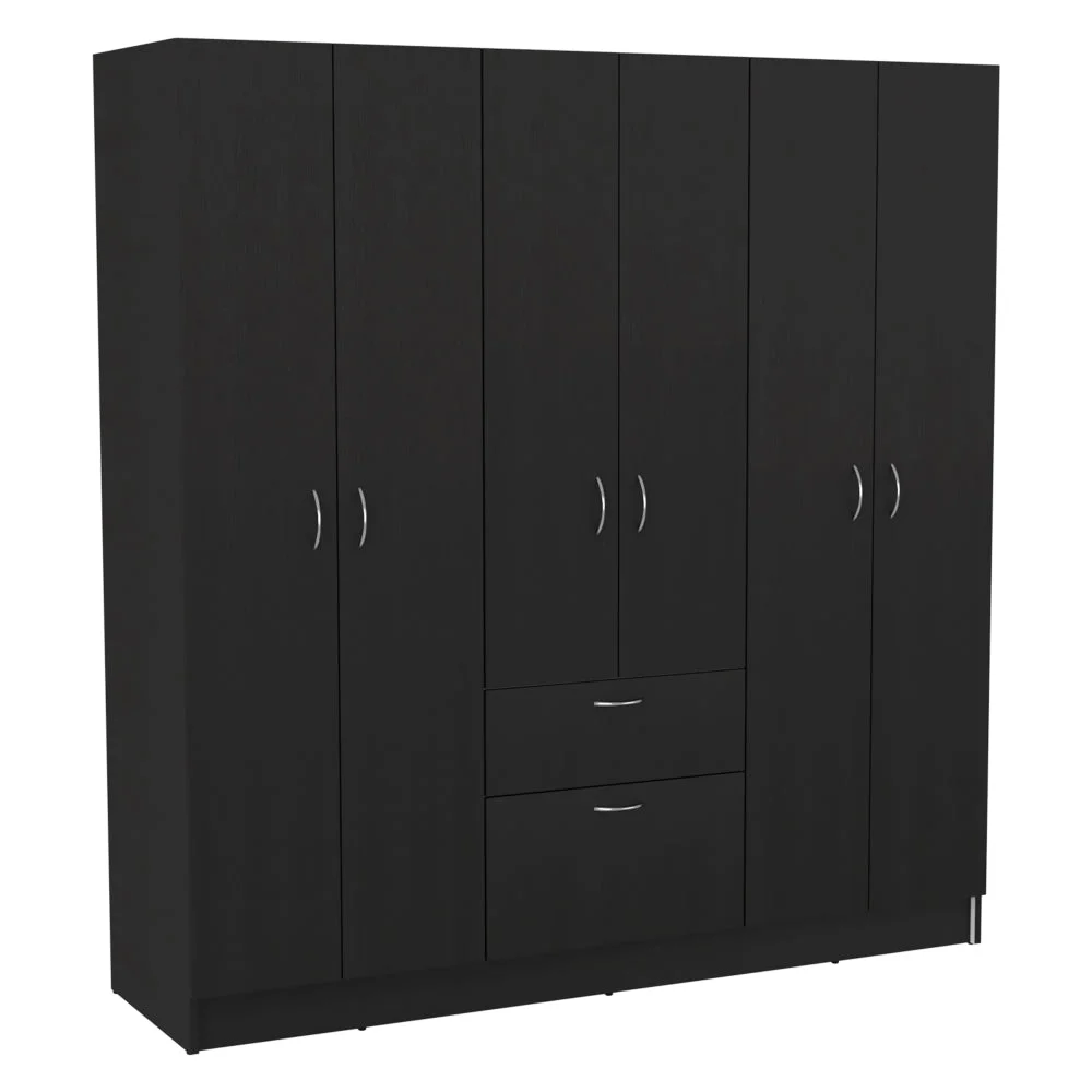 Treevol Furniture, Six Doors Armoire Maya, One Drawer, Black Wengue / White Finish