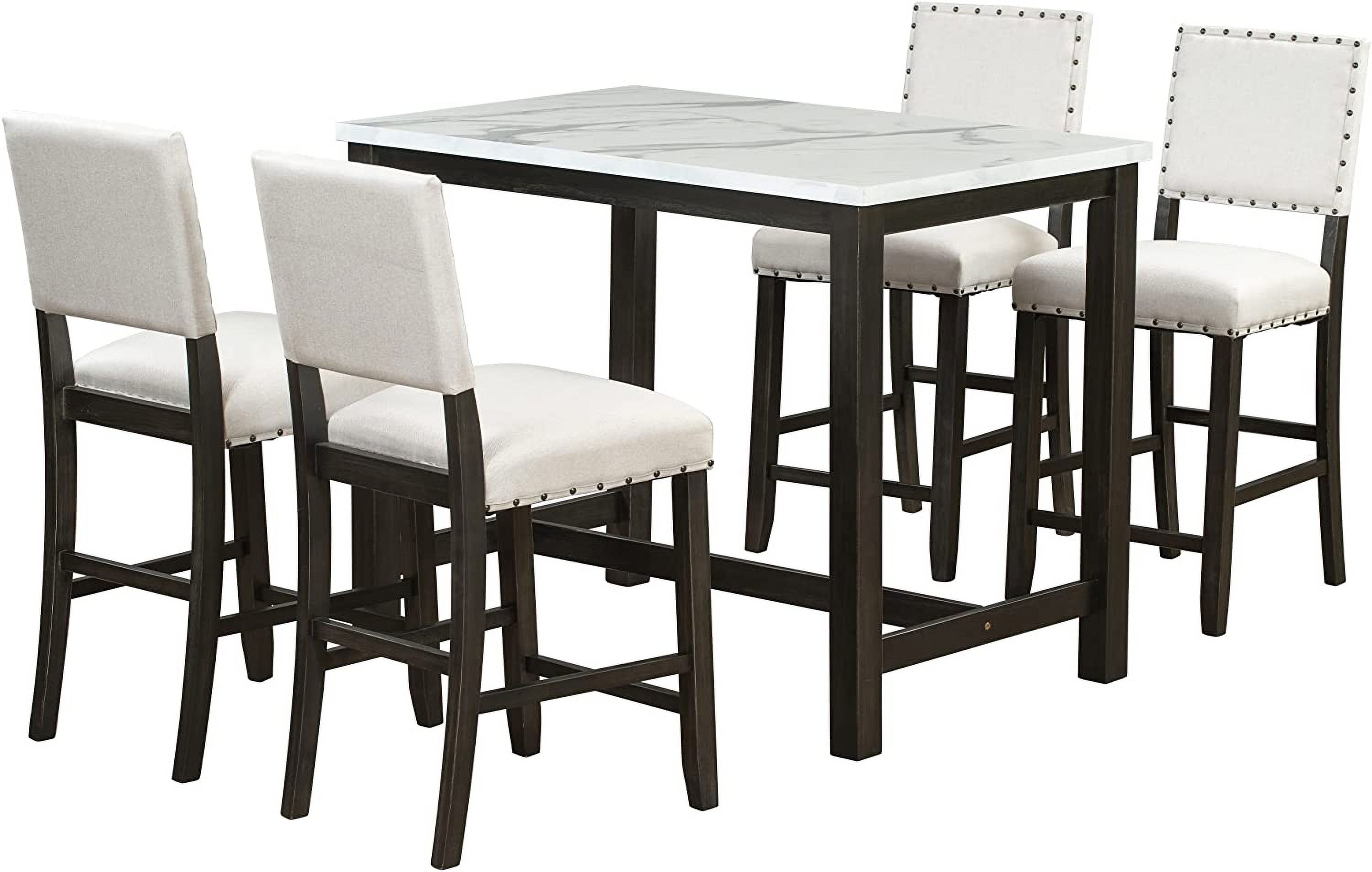 5 Piece Dining Table Set For 4 Counter Height Dinner Set With Upholastered Chairs For Small Space, Blace+Beige