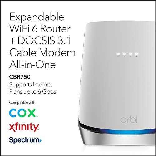 NETGEAR Orbi WiFi 6 Router with DOCSIS 3.1 Built-in Cable Modem (CBR750) – Cable Modem Router | Covers up to 2,500 sq. ft. 40+ Devices | AX4200 (Up to 4.2Gbps) - Restored