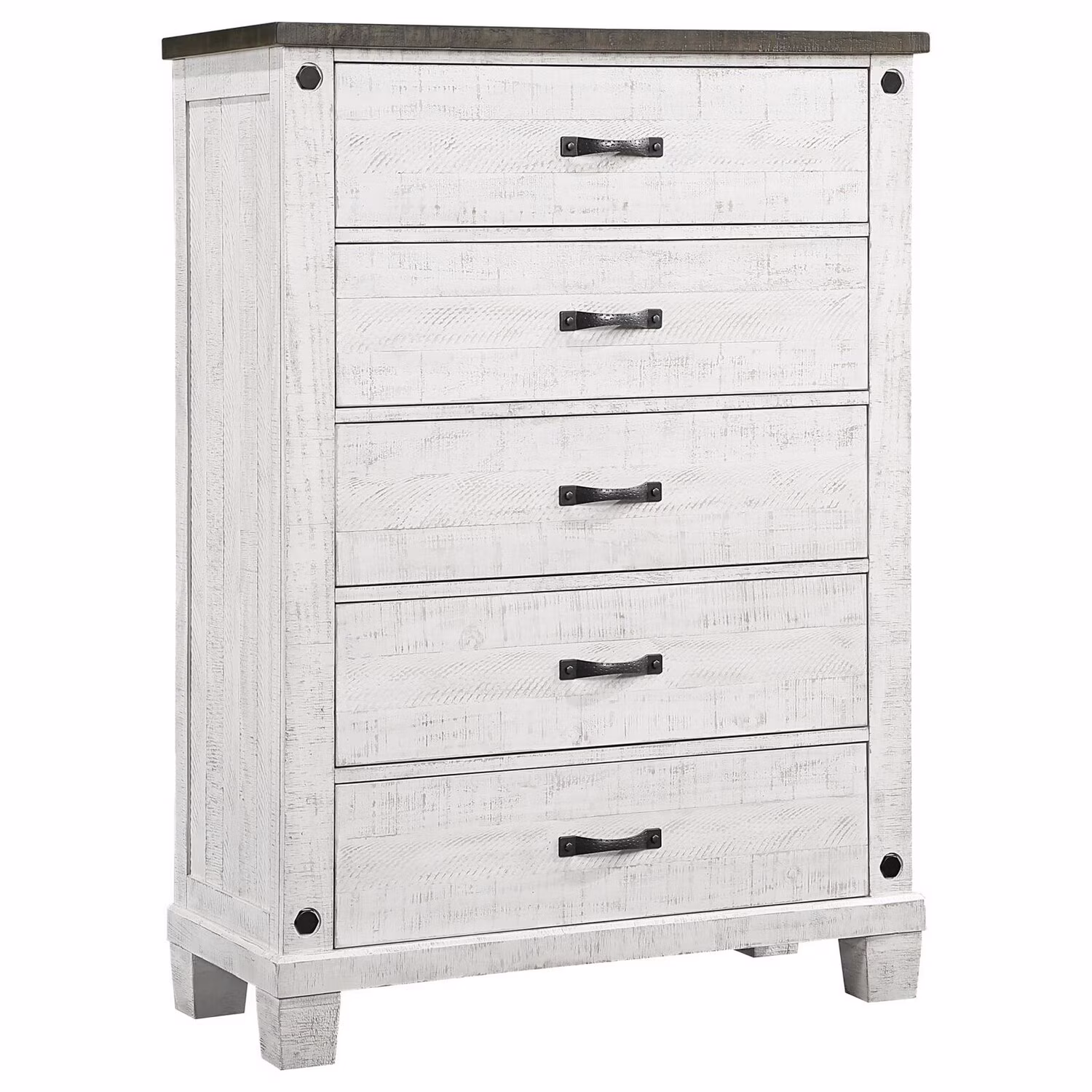 Benjara BM306668 55 in. Lili Farmhouse White Pine Wood Tall Dresser Chest with 5 Drawers