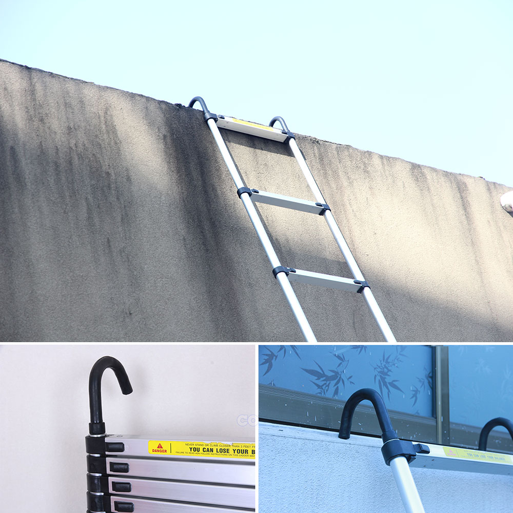 Dayplus Telescoping Ladder 20ft 6.2M Aluminum Extension Attic Loft Ladder with 2 Detachable Hooks